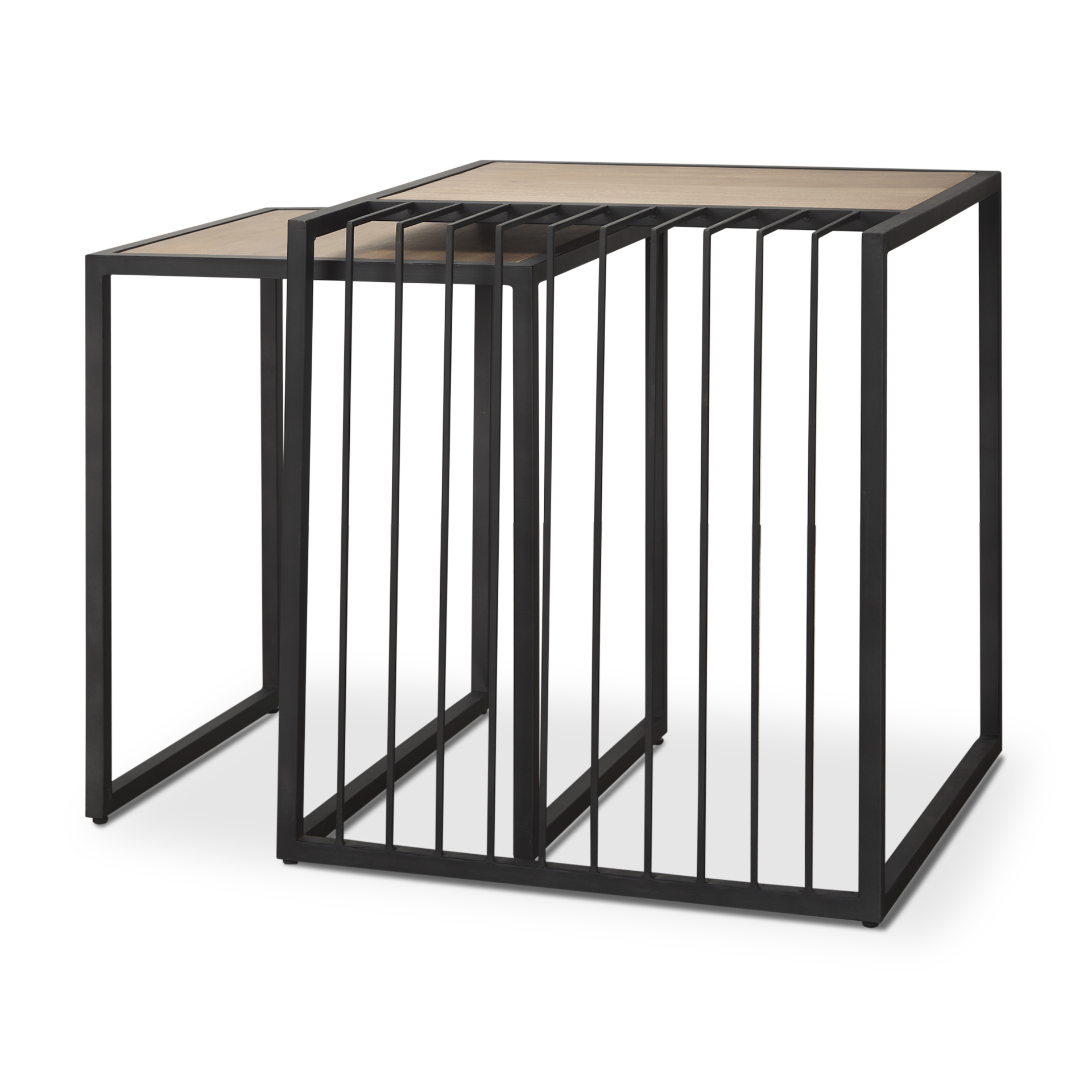 miles black metal w/ light wood nesting end/side table