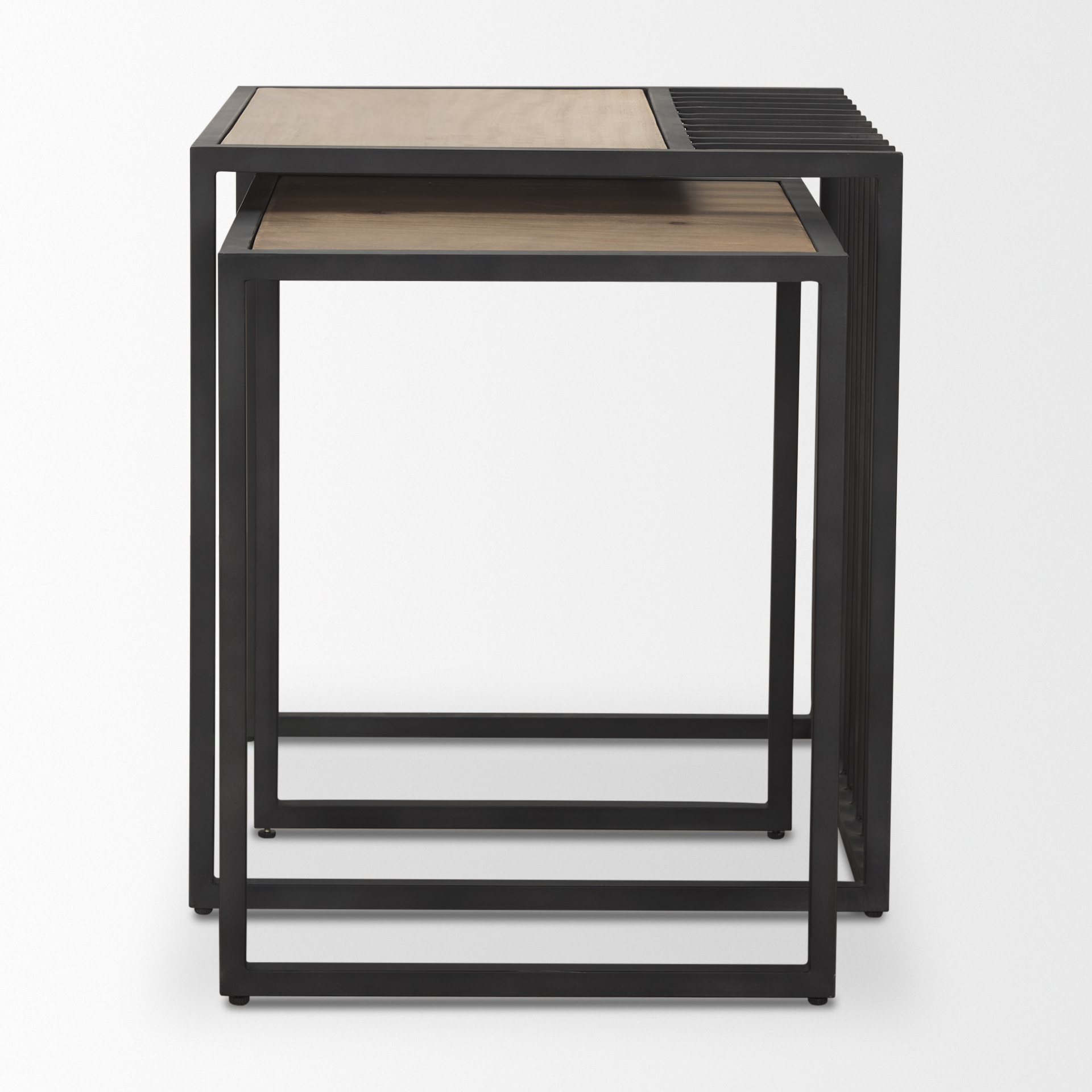 miles black metal w/ light wood nesting end/side table