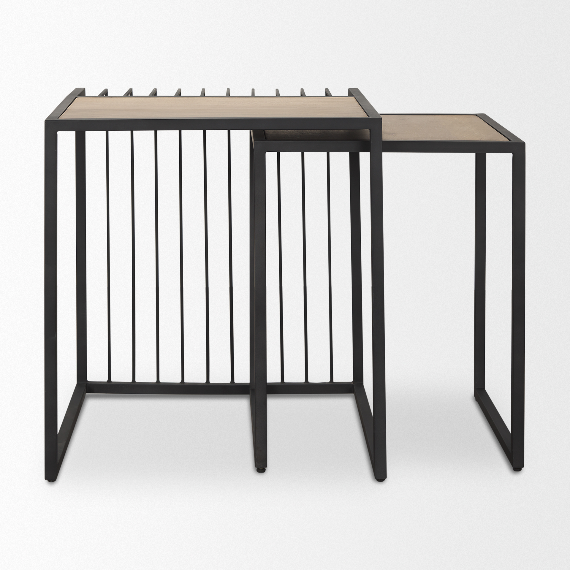 miles black metal w/ light wood nesting end/side table