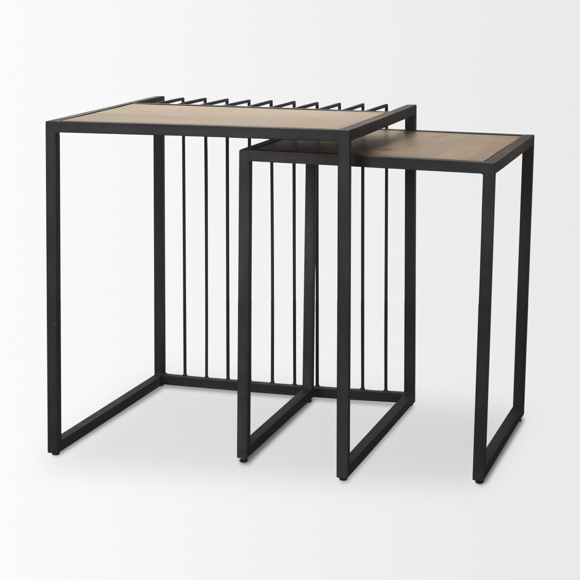 miles black metal w/ light wood nesting end/side table