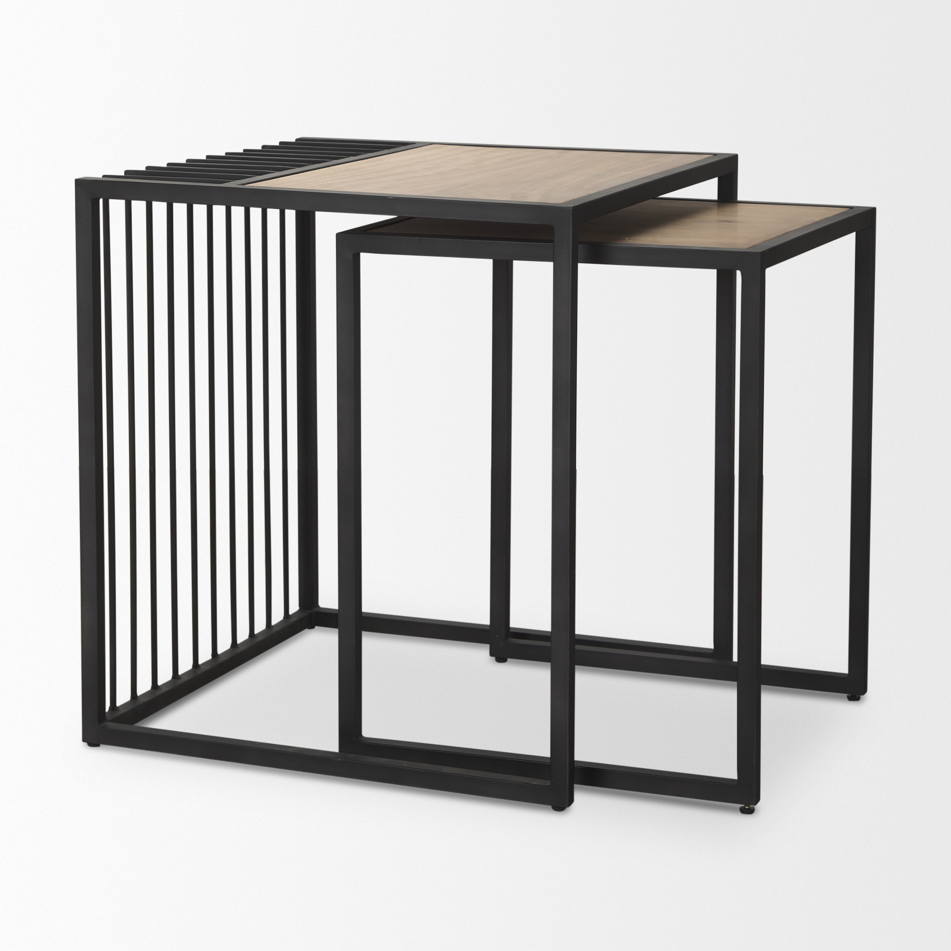 miles black metal w/ light wood nesting end/side table