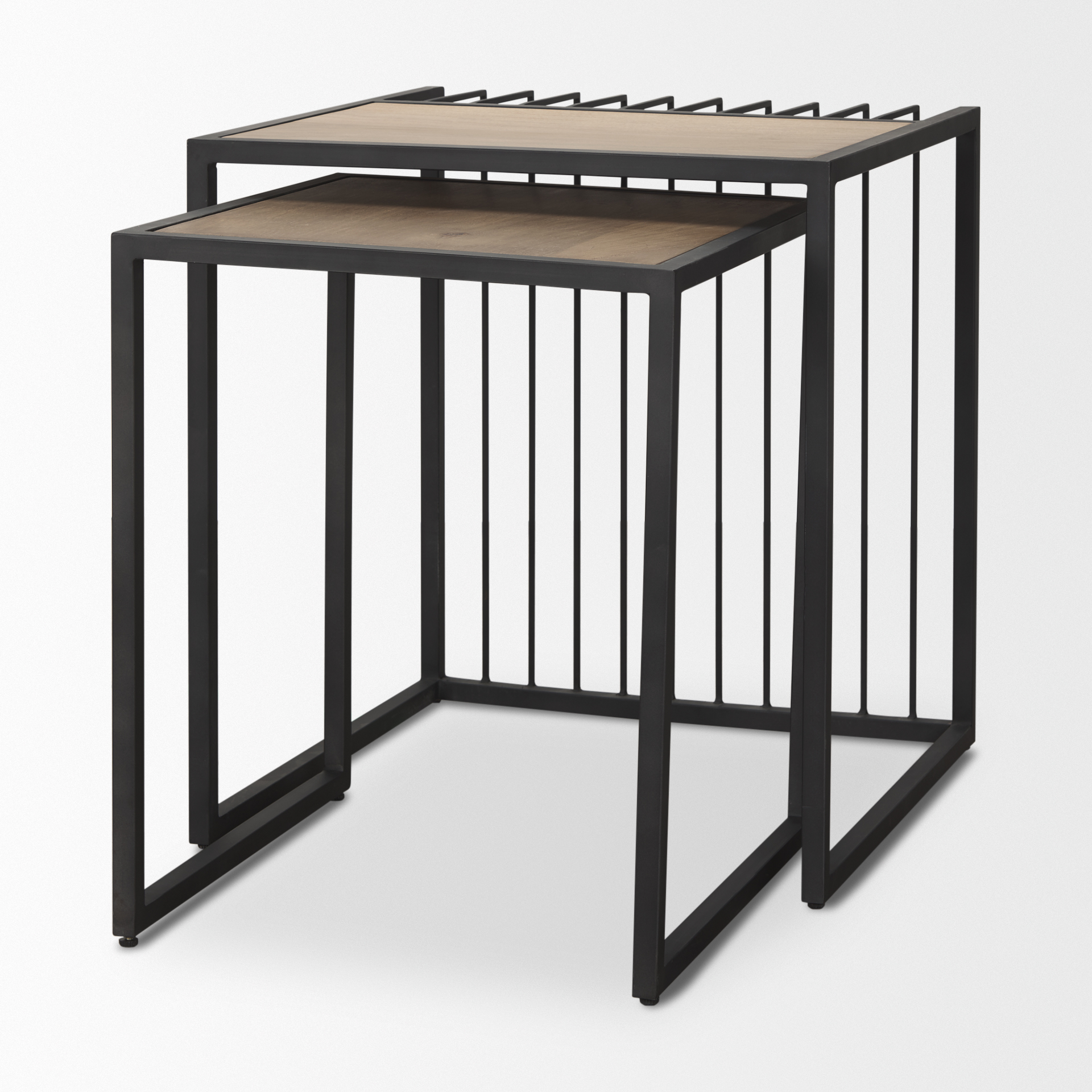 miles black metal w/ light wood nesting end/side table
