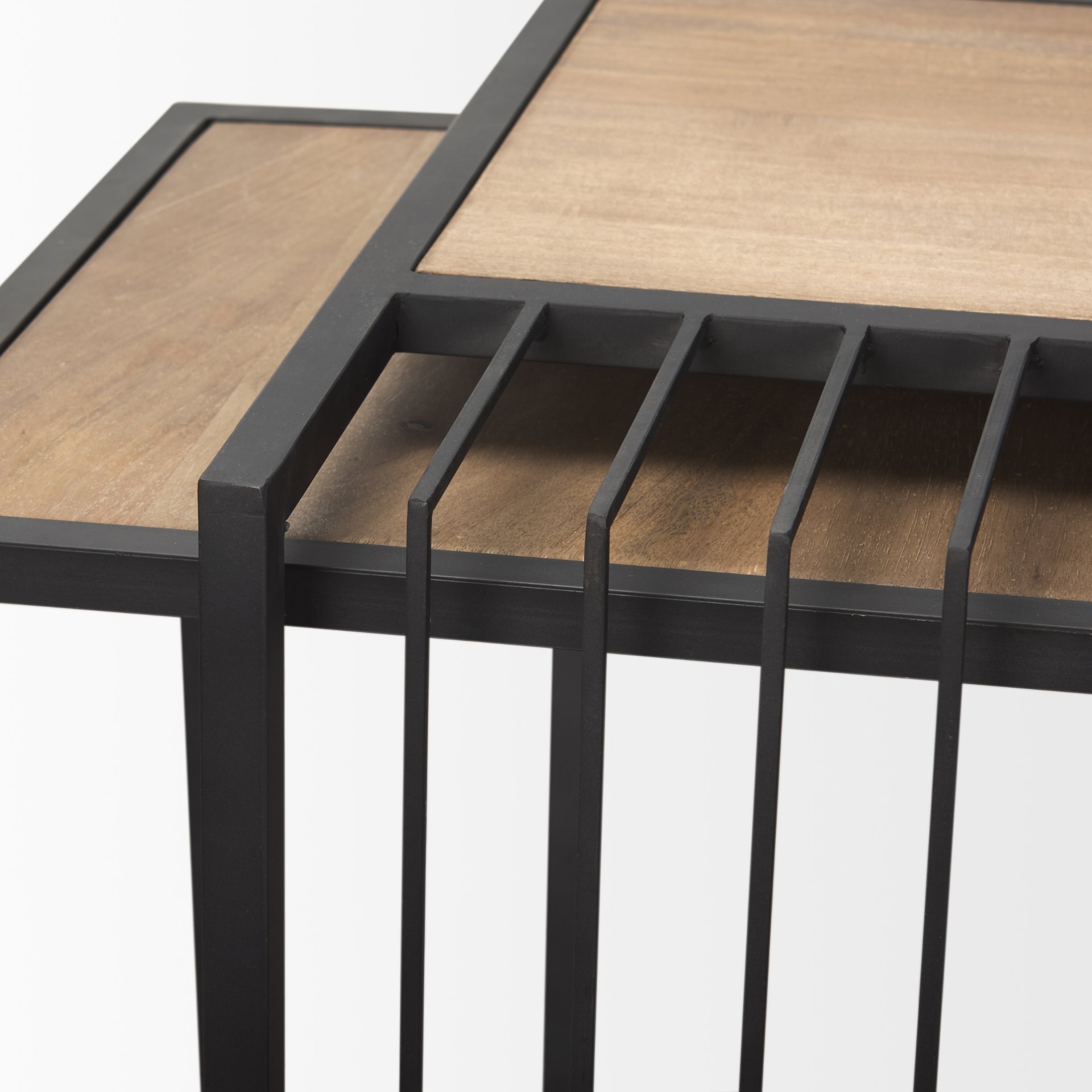 miles black metal w/ light wood nesting end/side table
