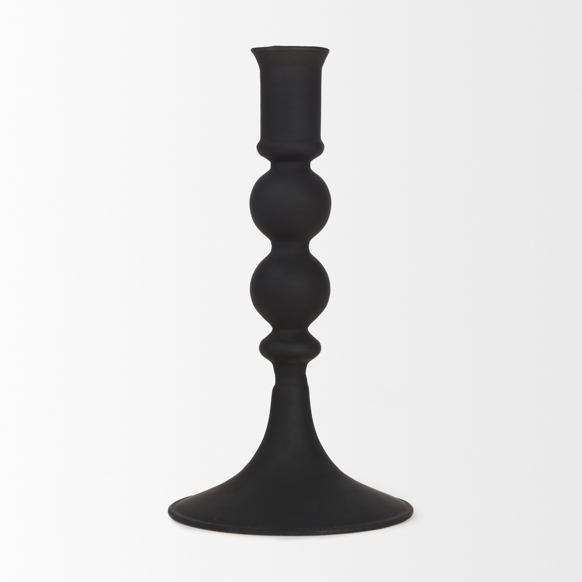 haute small matte black blown glass candlestick