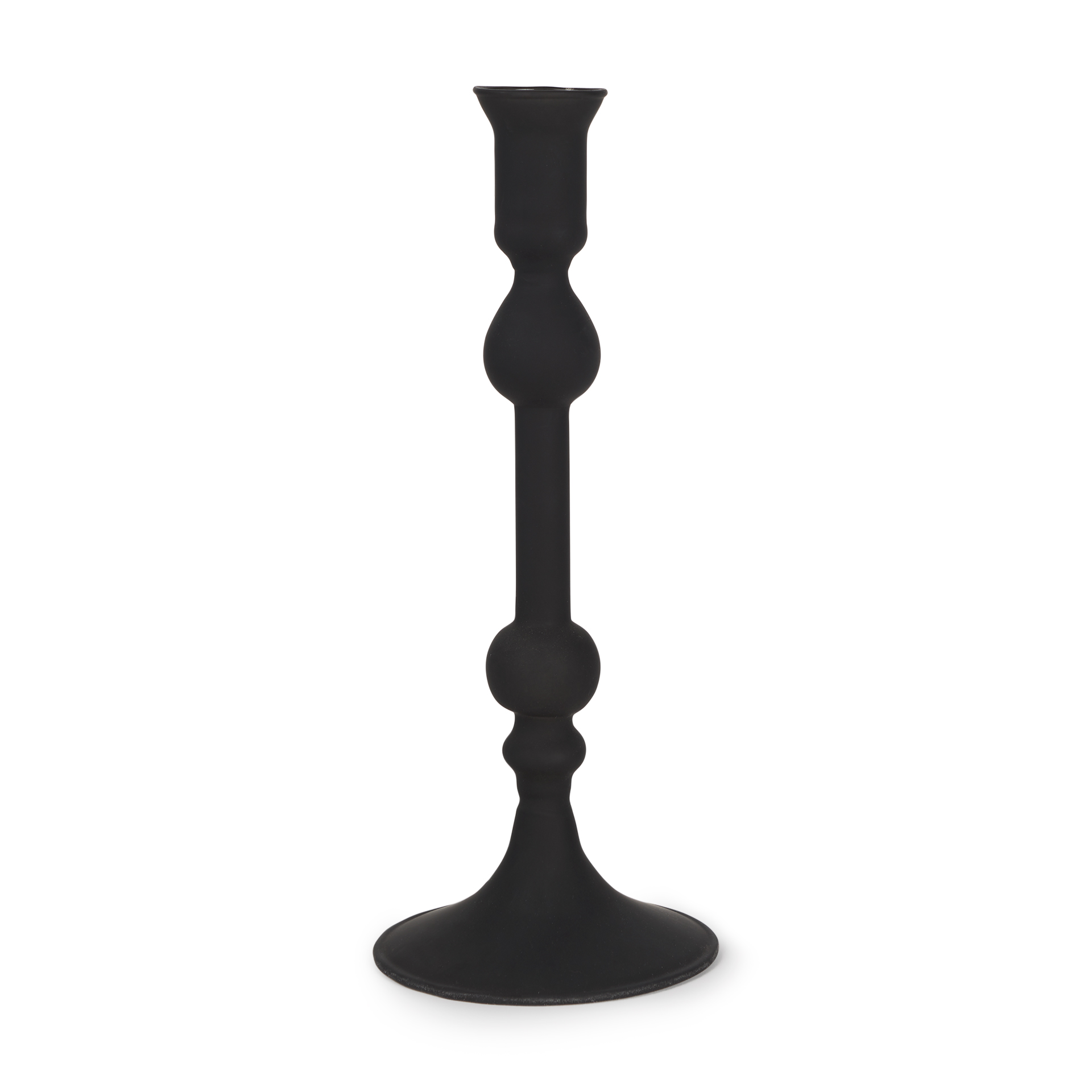 haute medium matte black blown glass candlestick