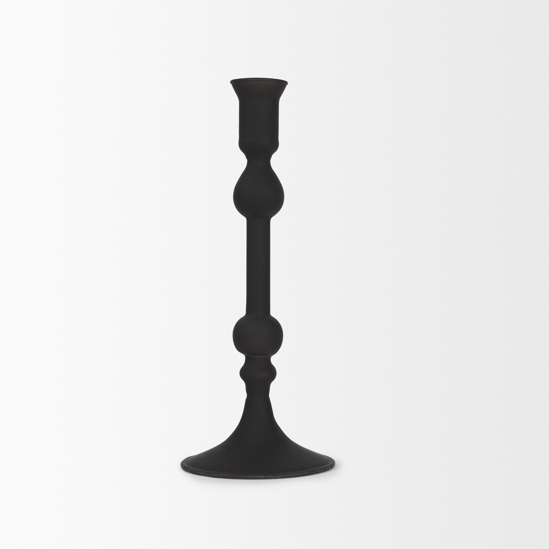 haute medium matte black blown glass candlestick
