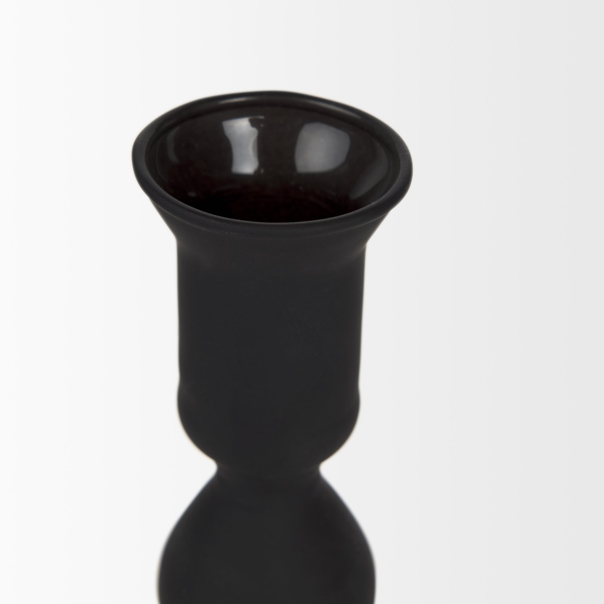 haute medium matte black blown glass candlestick