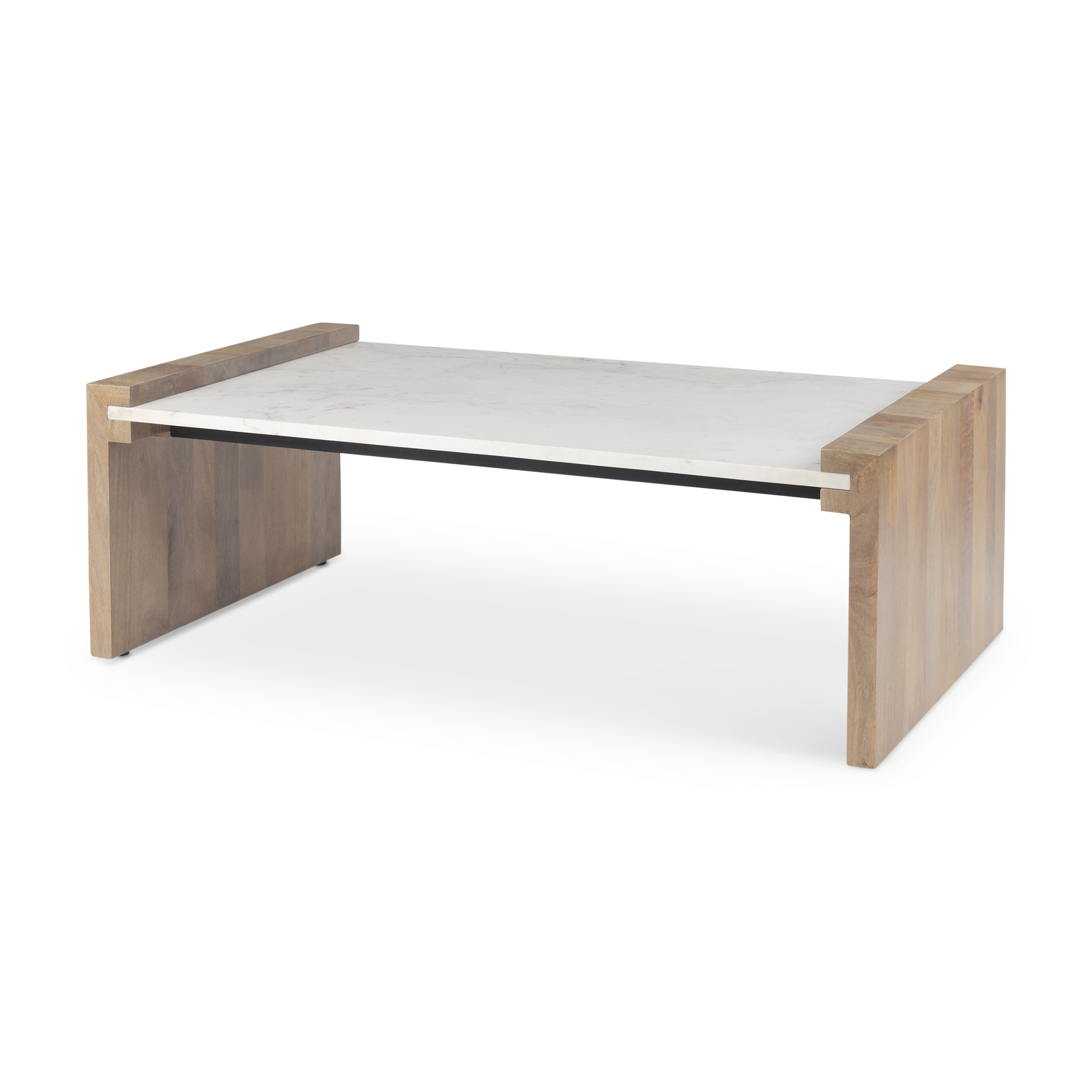 athens 48.0l x 28.0w x 16.0h light brown wood and white marble coffee table