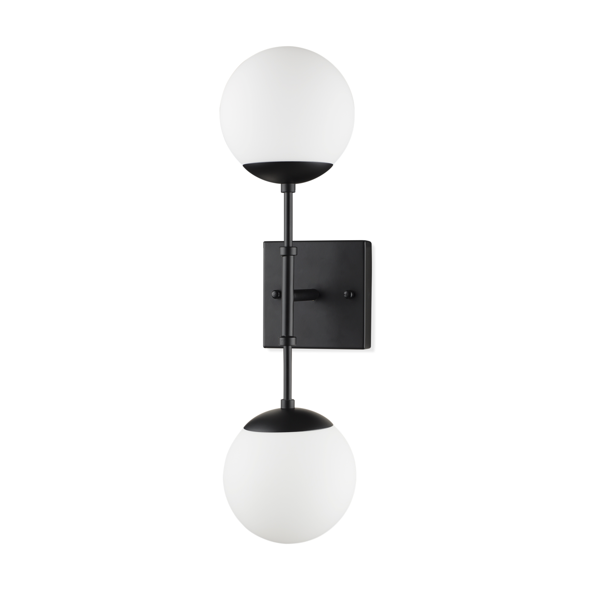 edie matte black metal w/ frosted glass globes 2-light wall sconce