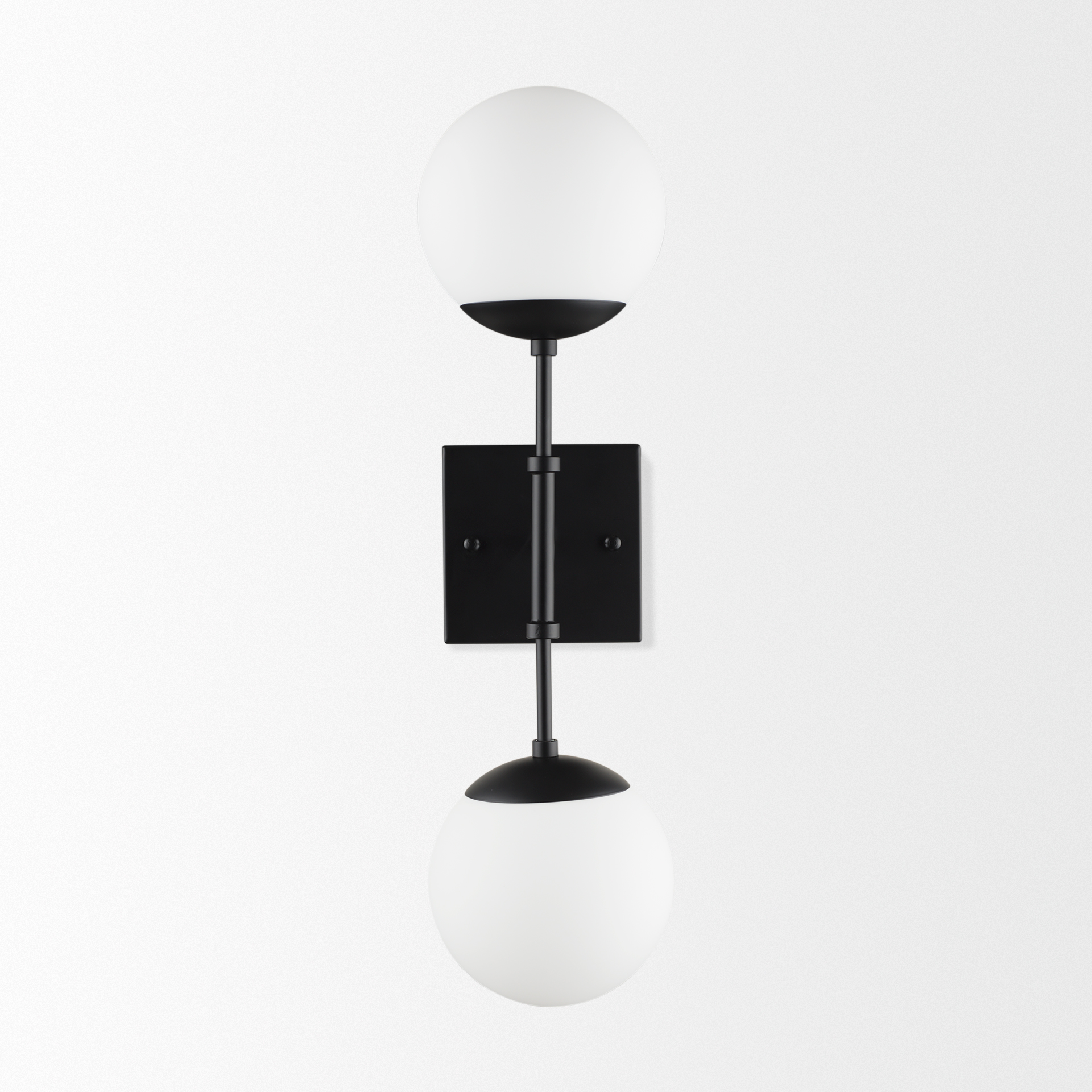 edie matte black metal w/ frosted glass globes 2-light wall sconce