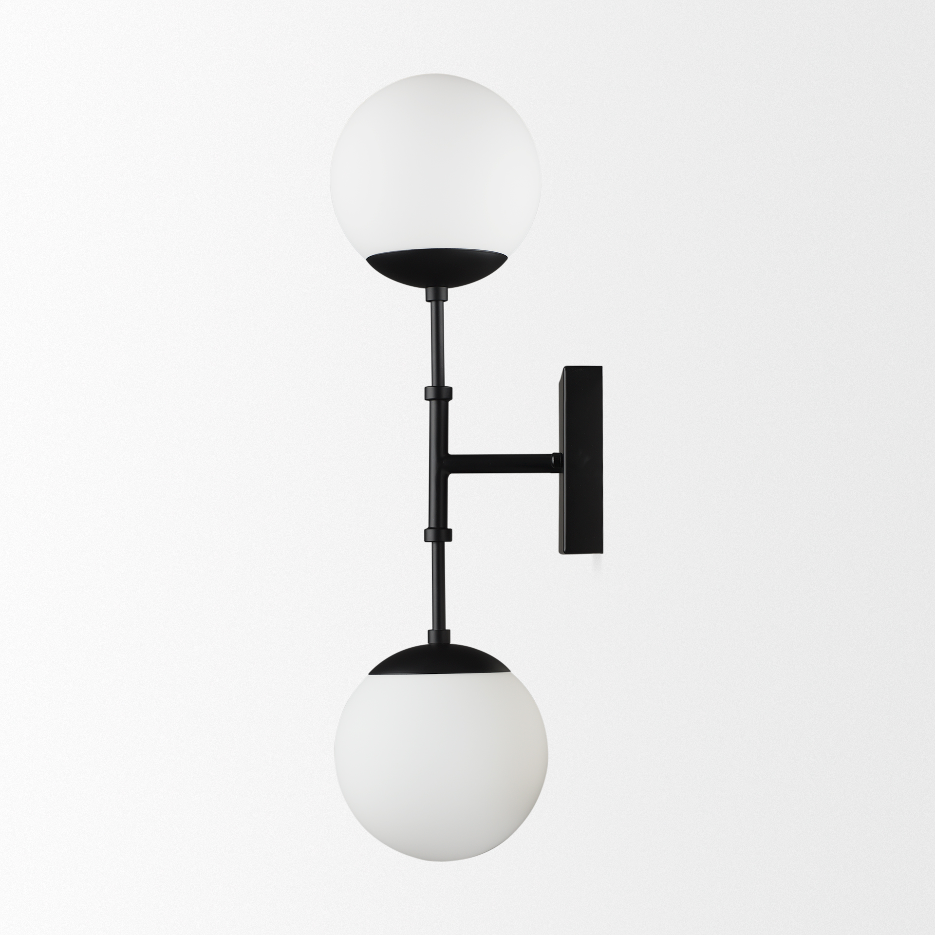 edie matte black metal w/ frosted glass globes 2-light wall sconce