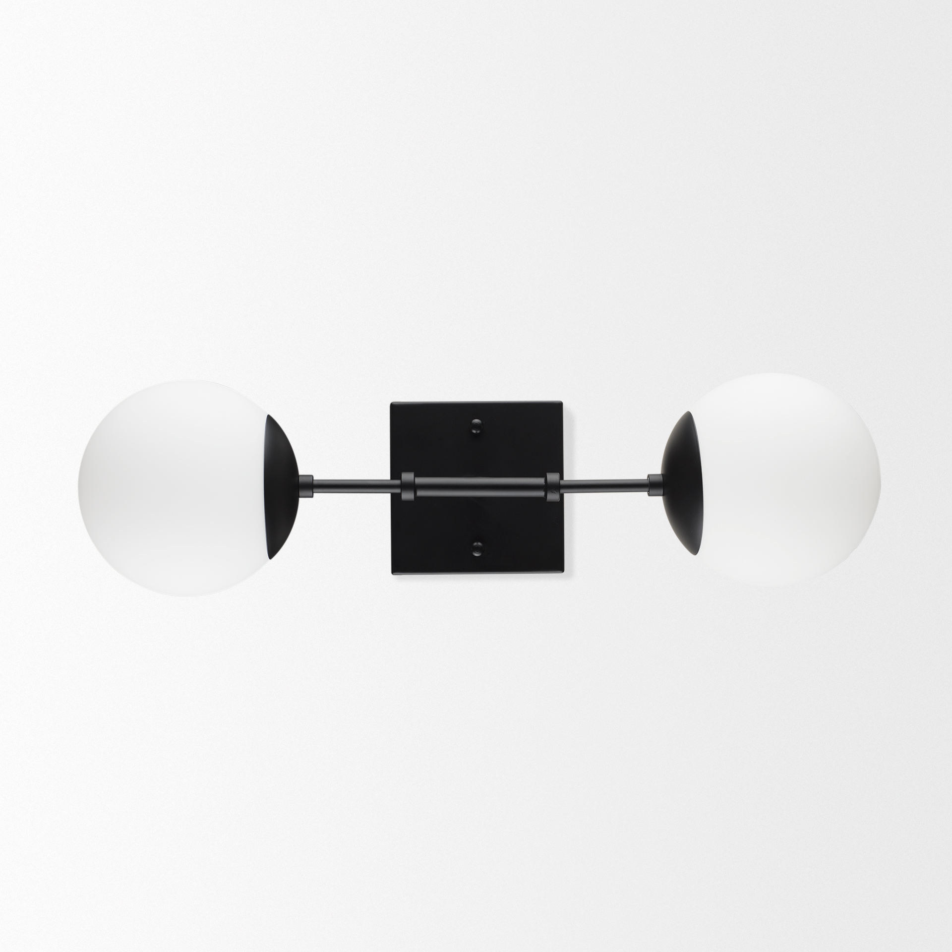 edie matte black metal w/ frosted glass globes 2-light wall sconce