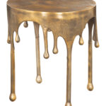 Antique Brass Deco-Inspired Round Side Table with Steel Frame 8 Antique Brass Deco-Inspired Round Side Table with Steel Frame