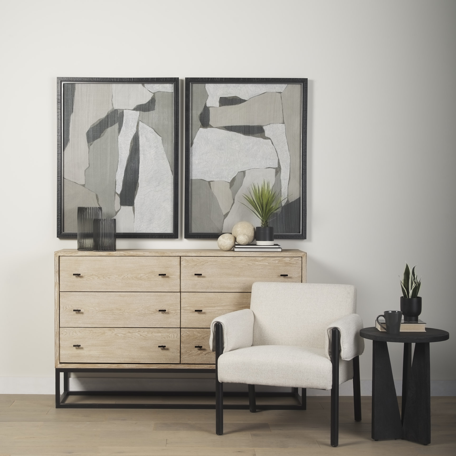 ashton beige twill fabric w/ black wood accent chair