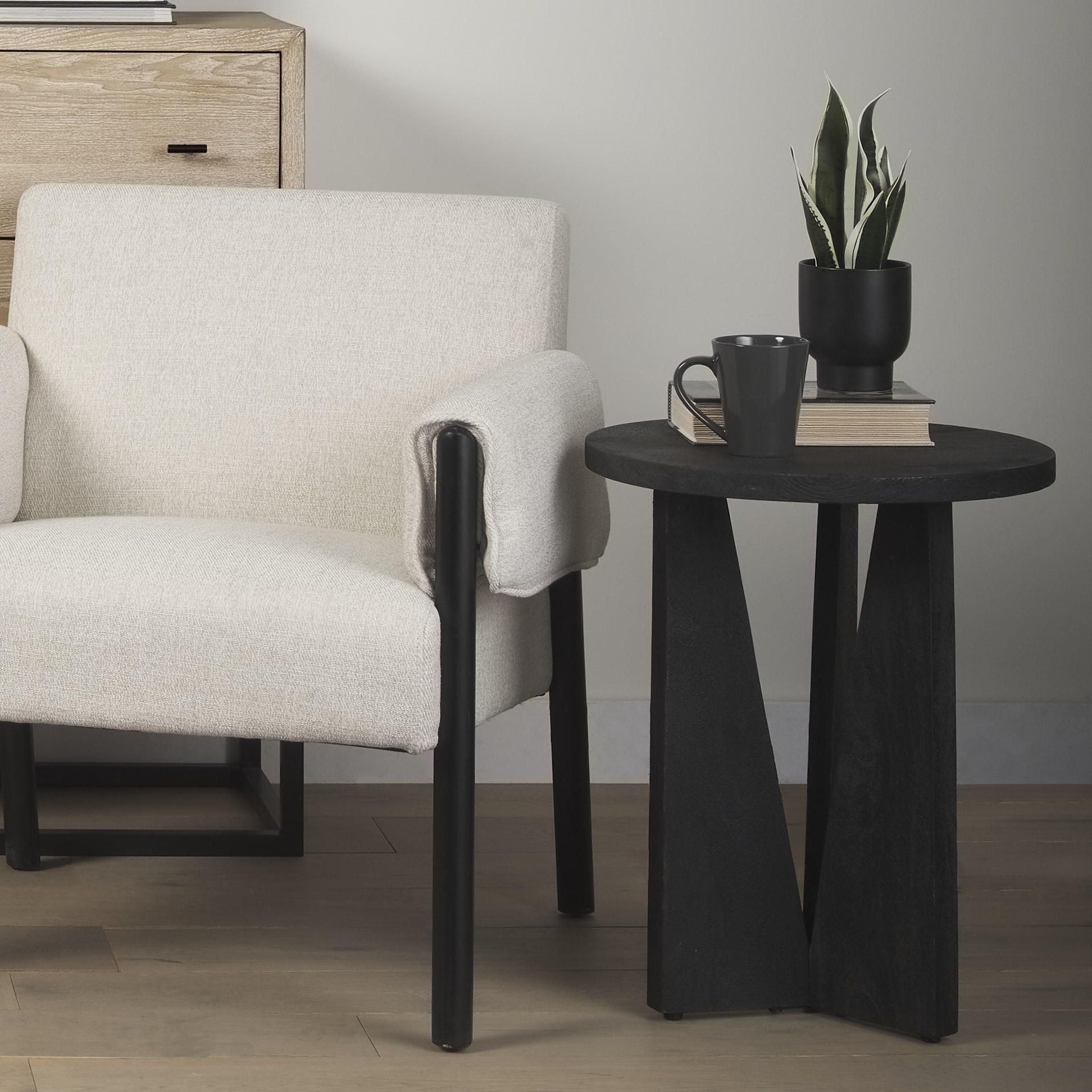 mattius black wood accent table