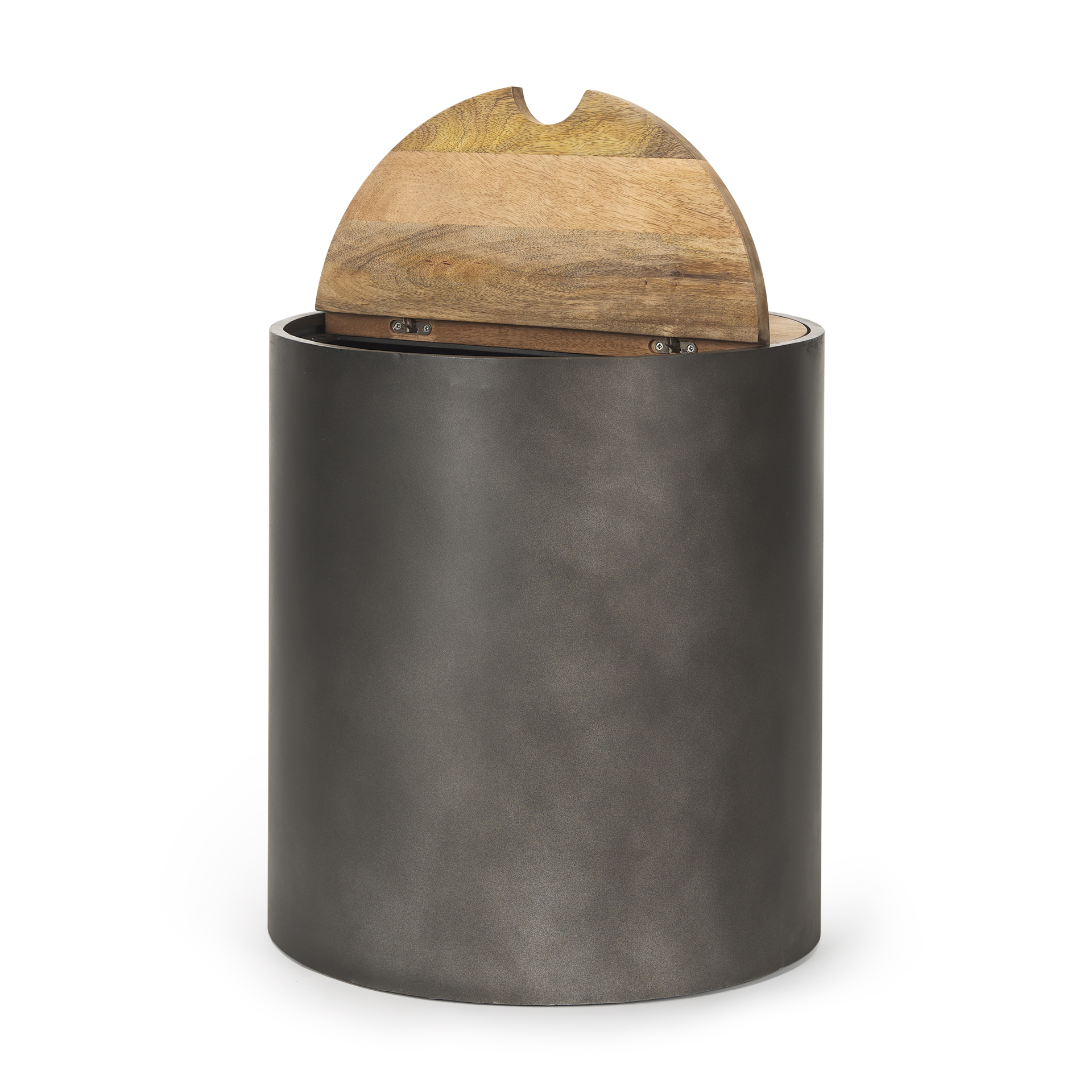eclipse gunmetal gray drum base w/ brown wood top end/side table