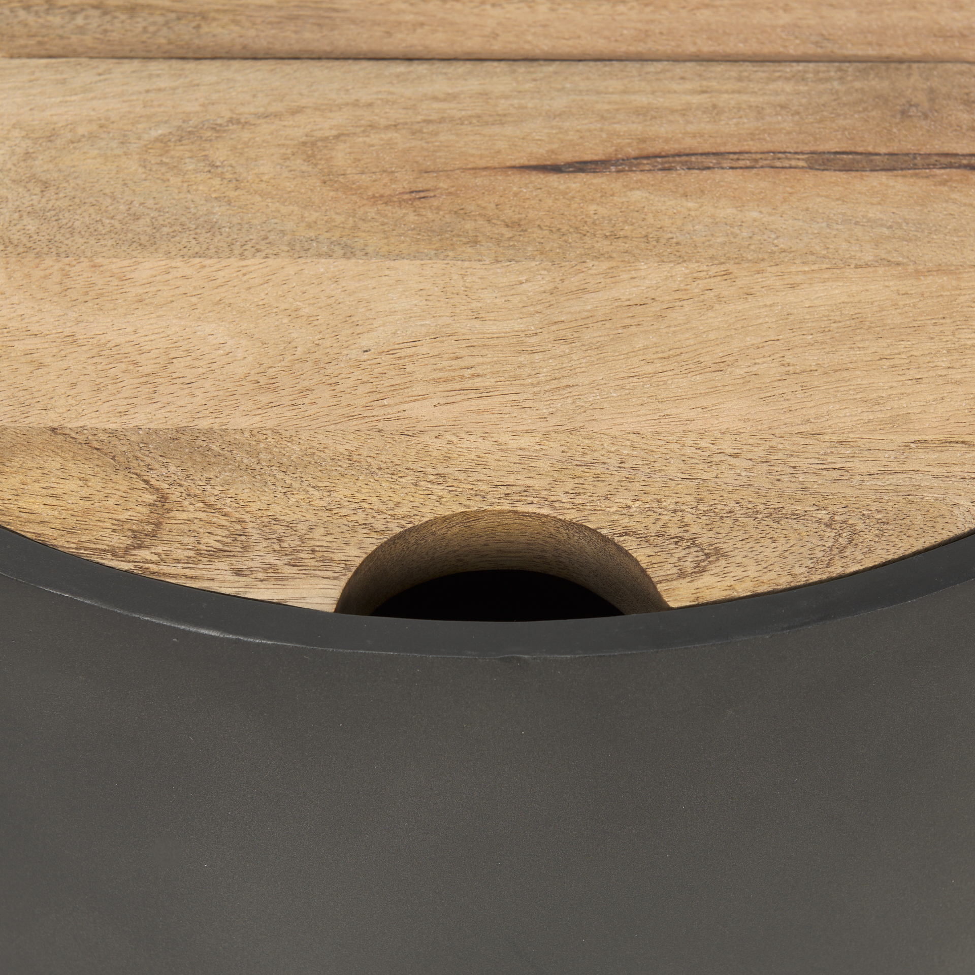 eclipse gunmetal gray drum base w/ brown wood top end/side table