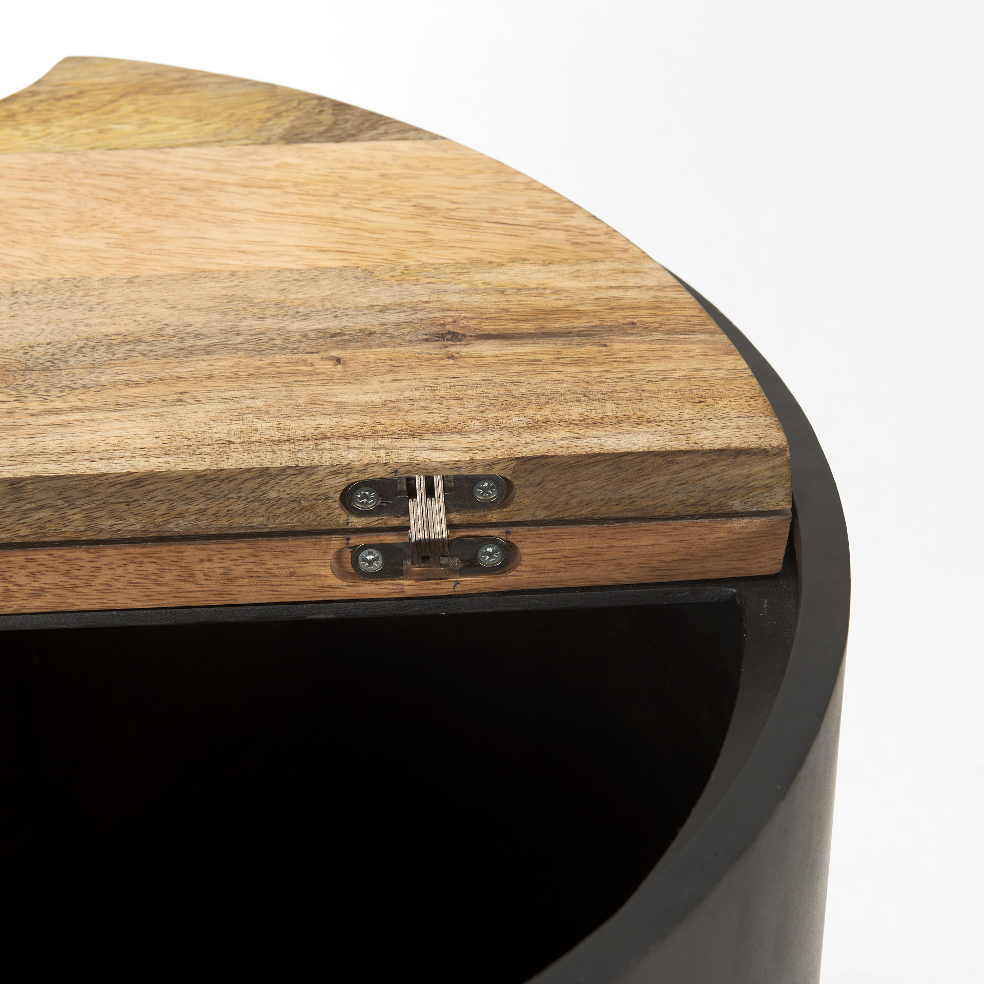 eclipse gunmetal gray drum base w/ brown wood top end/side table