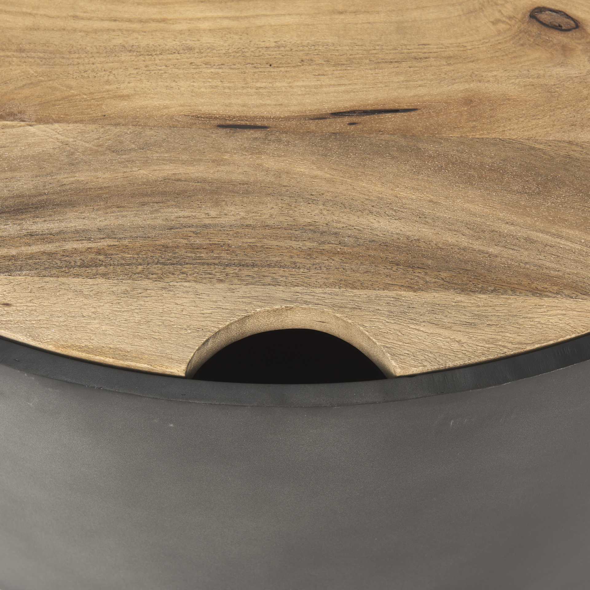 eclipse gunmetal gray drum base w/ brown wood top nested coffee table