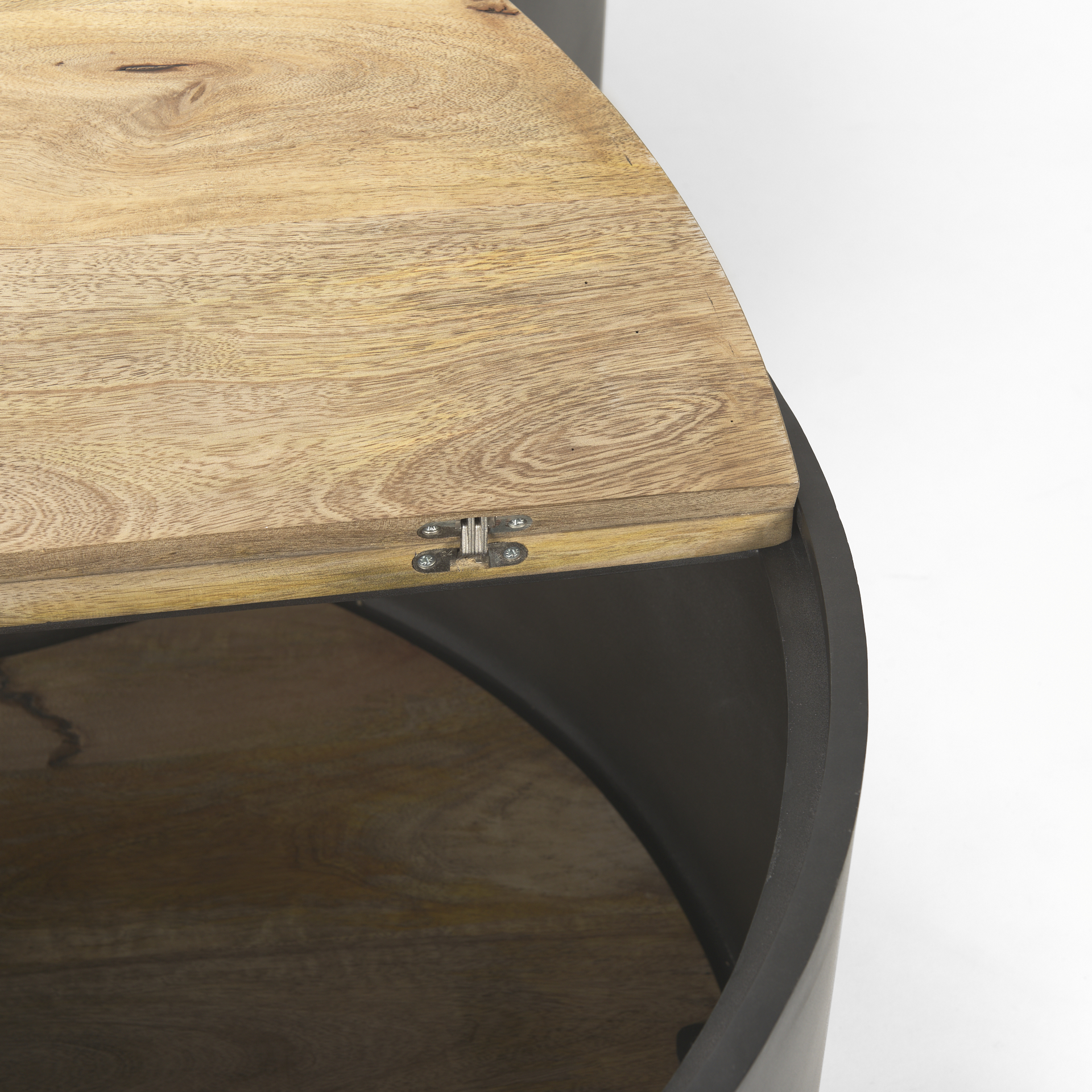 eclipse gunmetal gray drum base w/ brown wood top nested coffee table