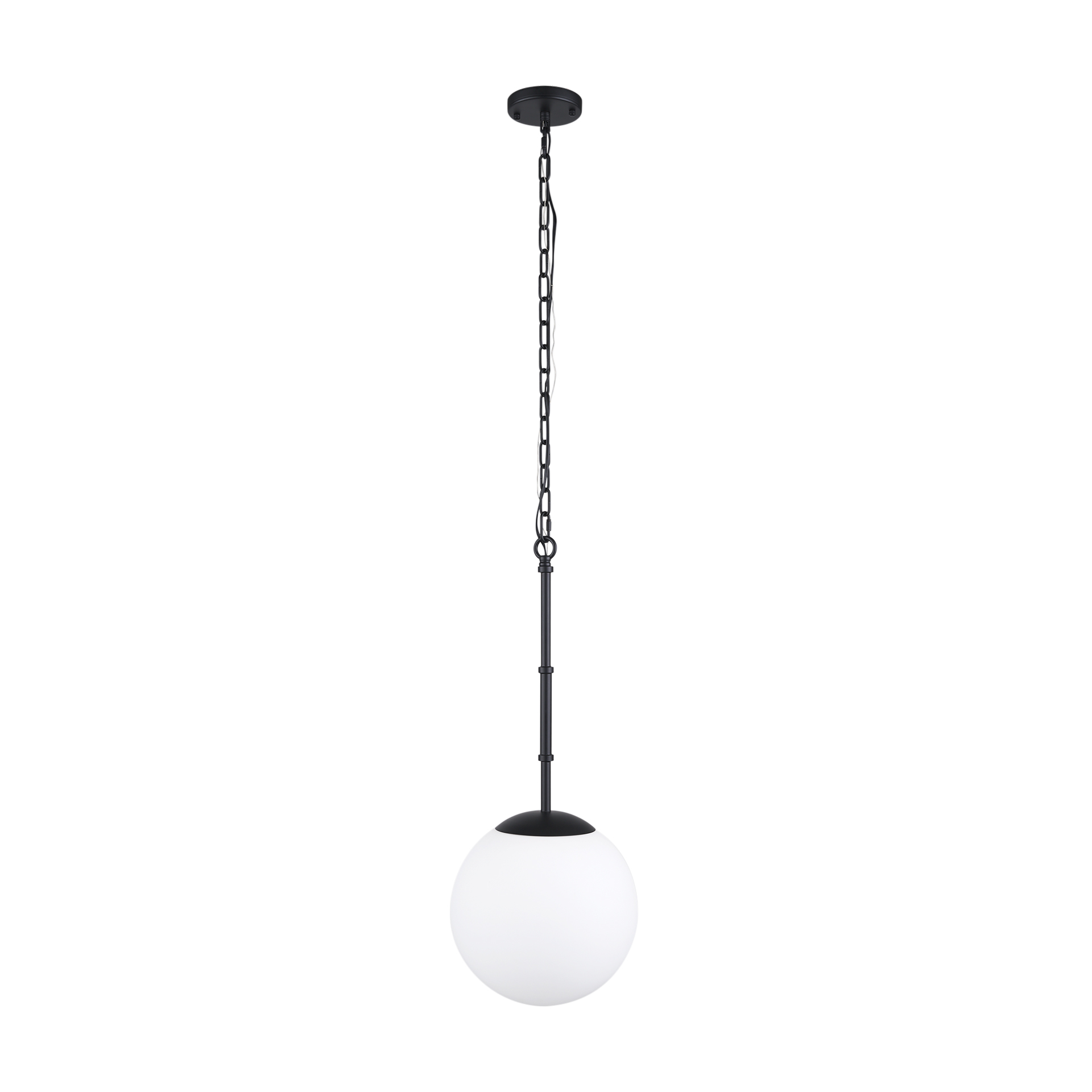edie matte black metal w/ frosted glass globe 1-light pendant