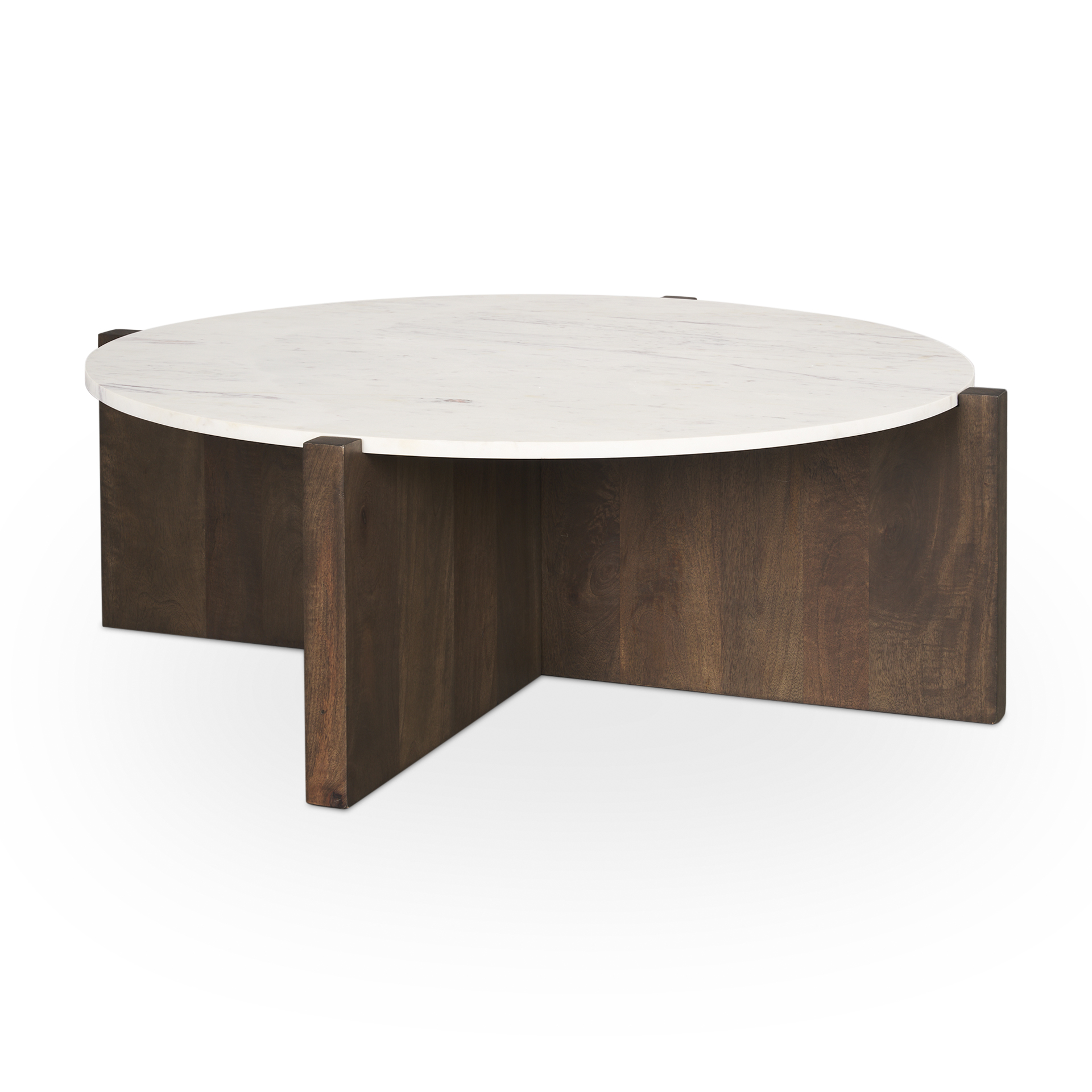 bianca dark brown wood w/ marble round top coffee table
