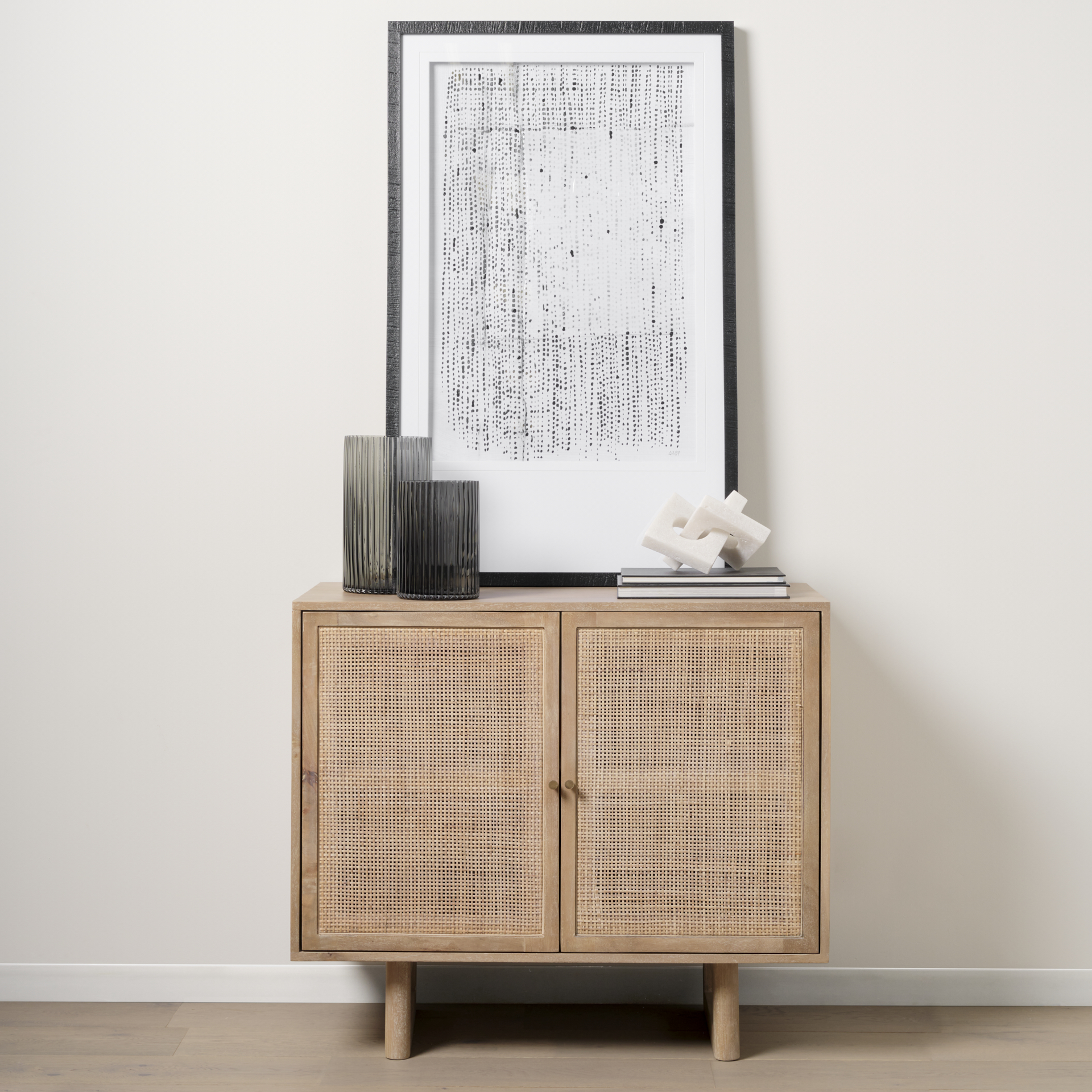 grier 36l x 18w x 31h light brown wood w/ cane 2 door accent cabinet