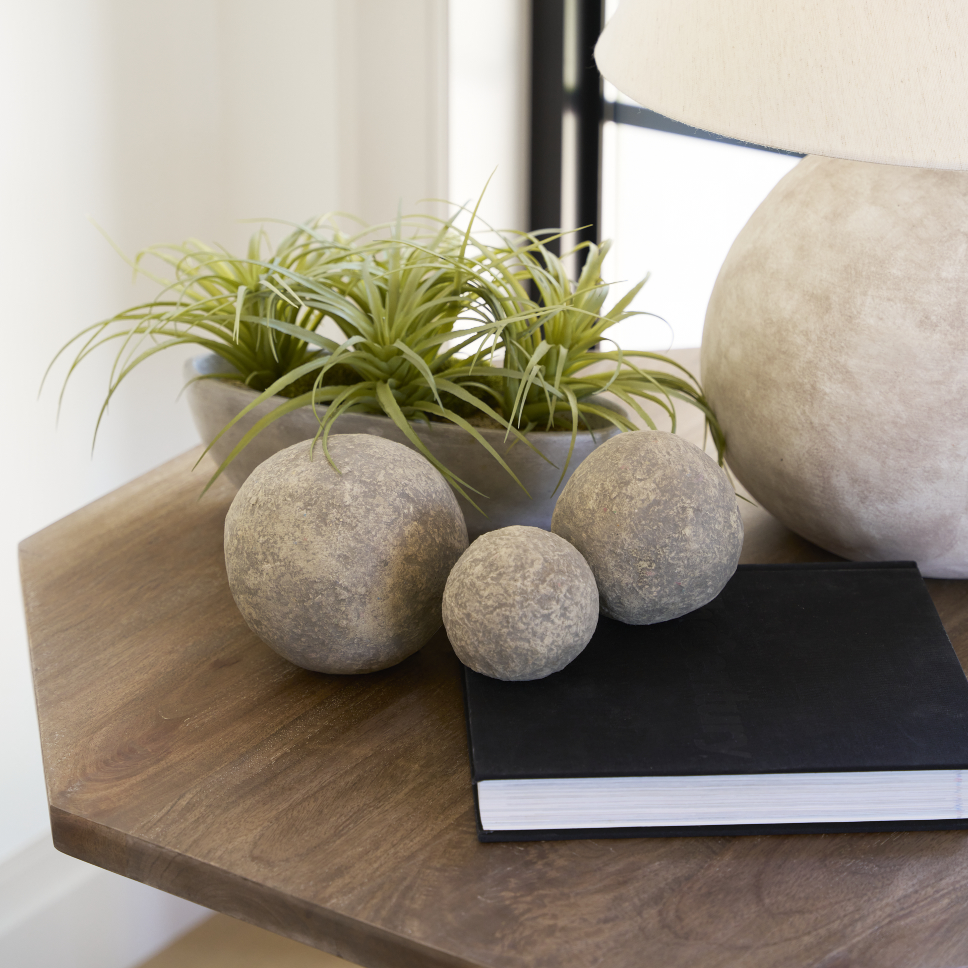sunita set of 3 gray paper mache orbs