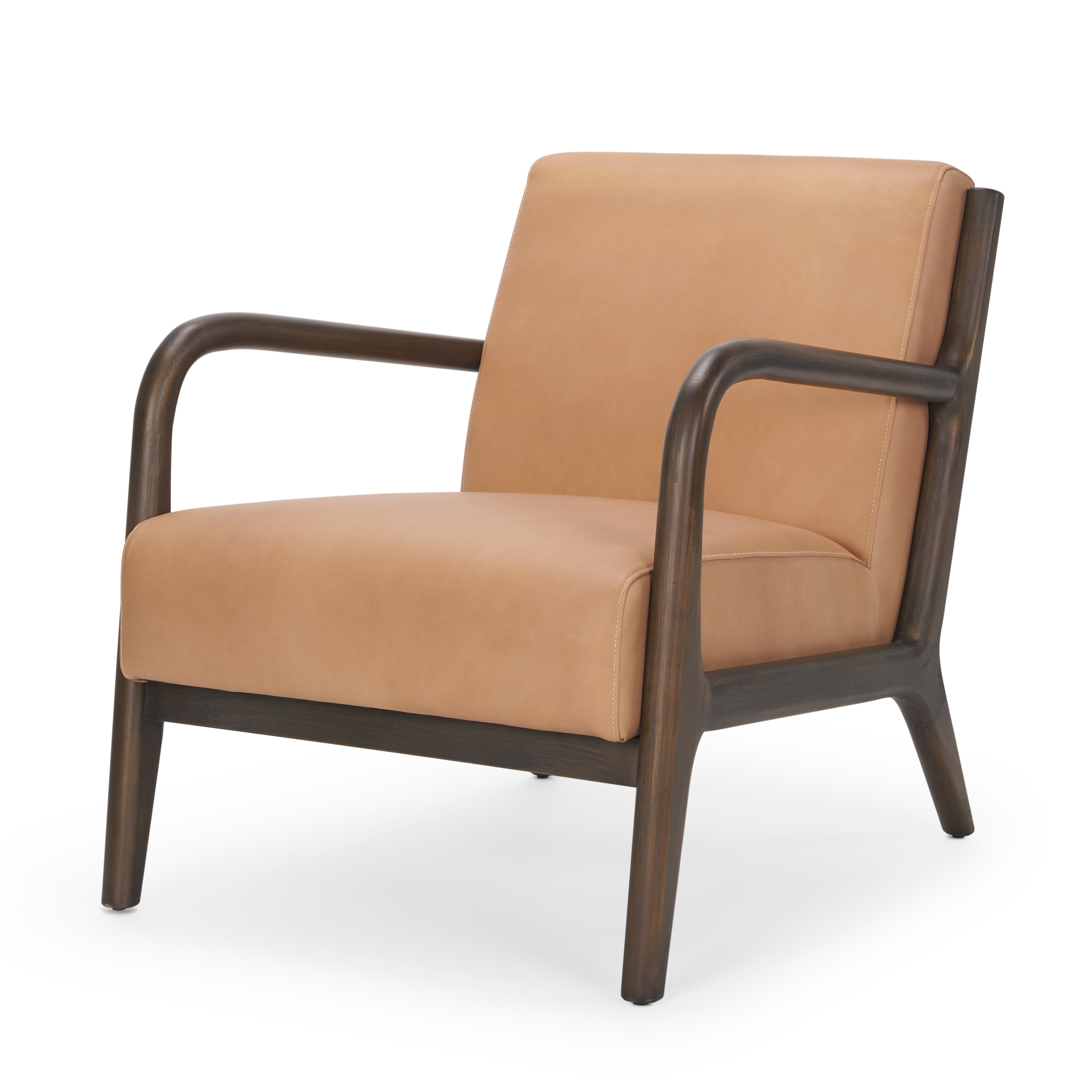 cashel accent chair w/ dark brown wood and tan genuine leather