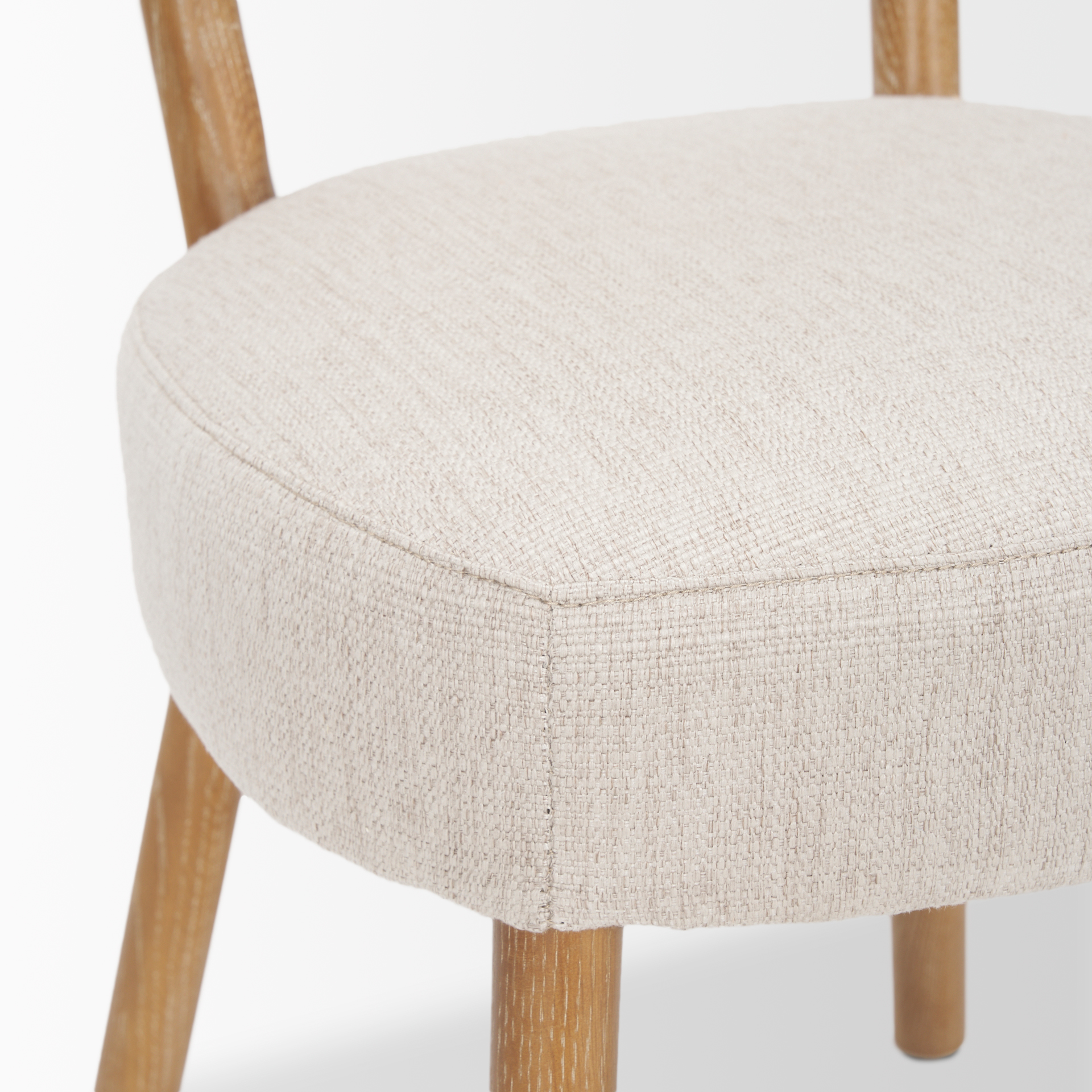 owen dining chair w/ medium brown wood and beige fabric