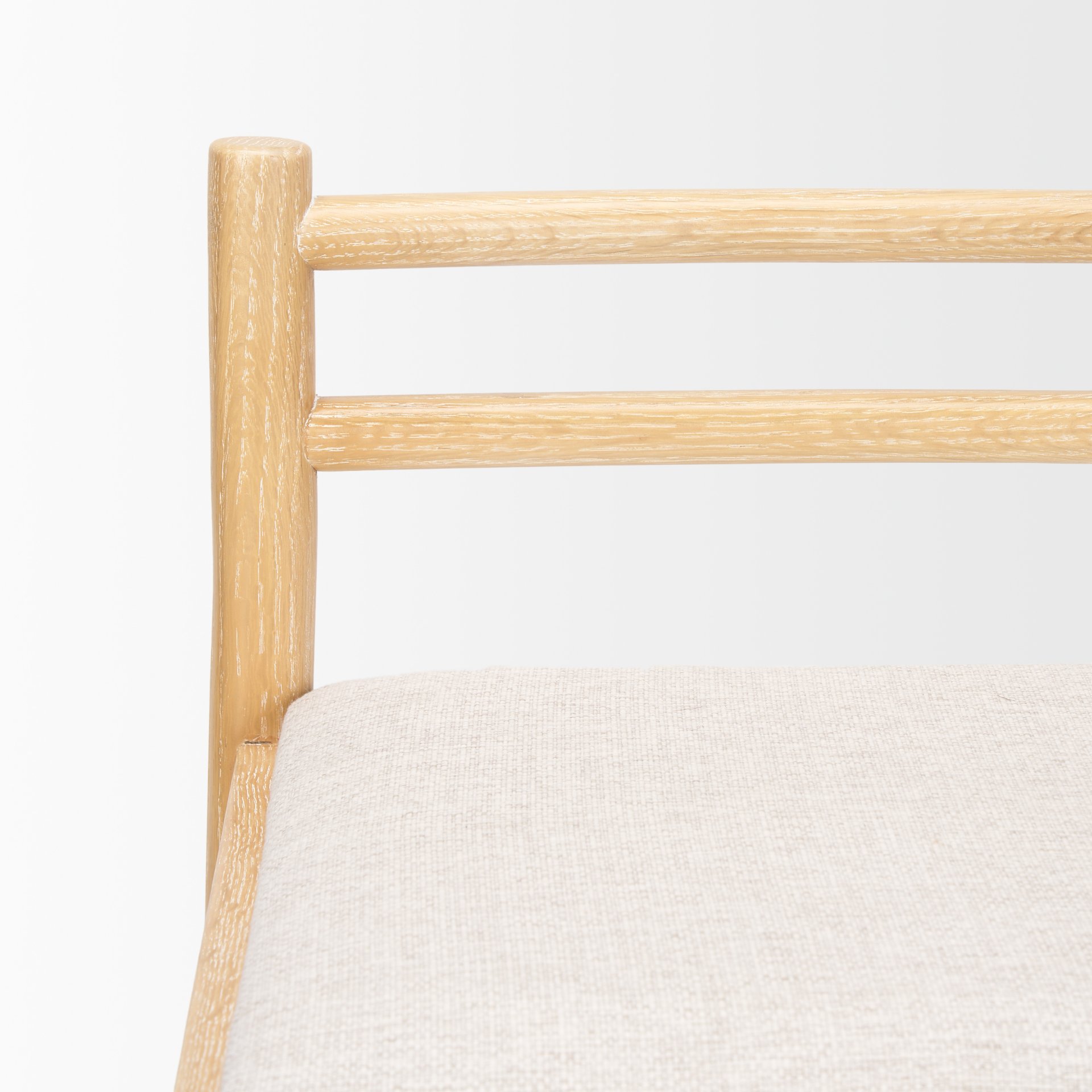 sam counter stool w/ light brown wood frame and beige upholstered seat