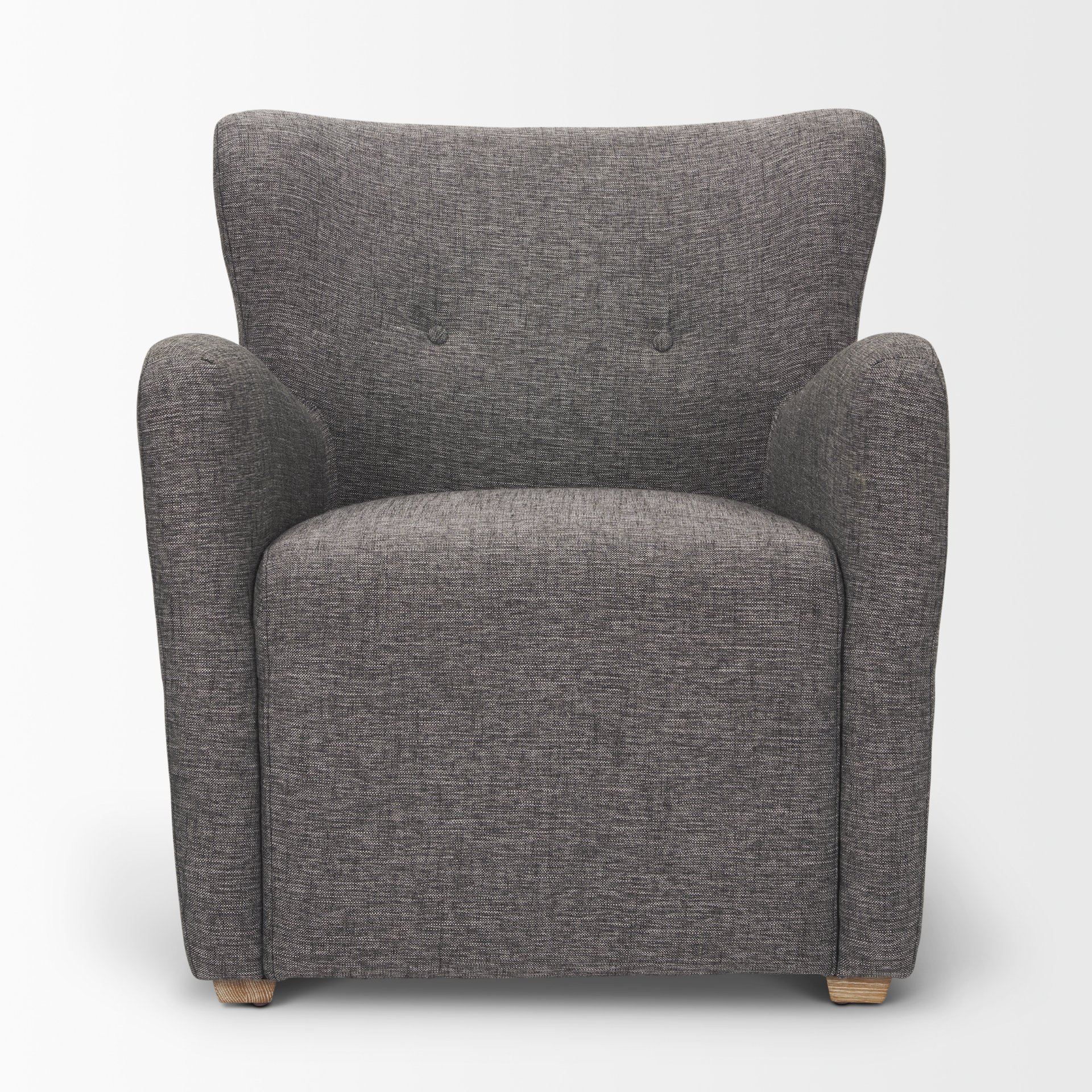 dunstan accent chair upholstered gray twill fabric and medium brown wood feet
