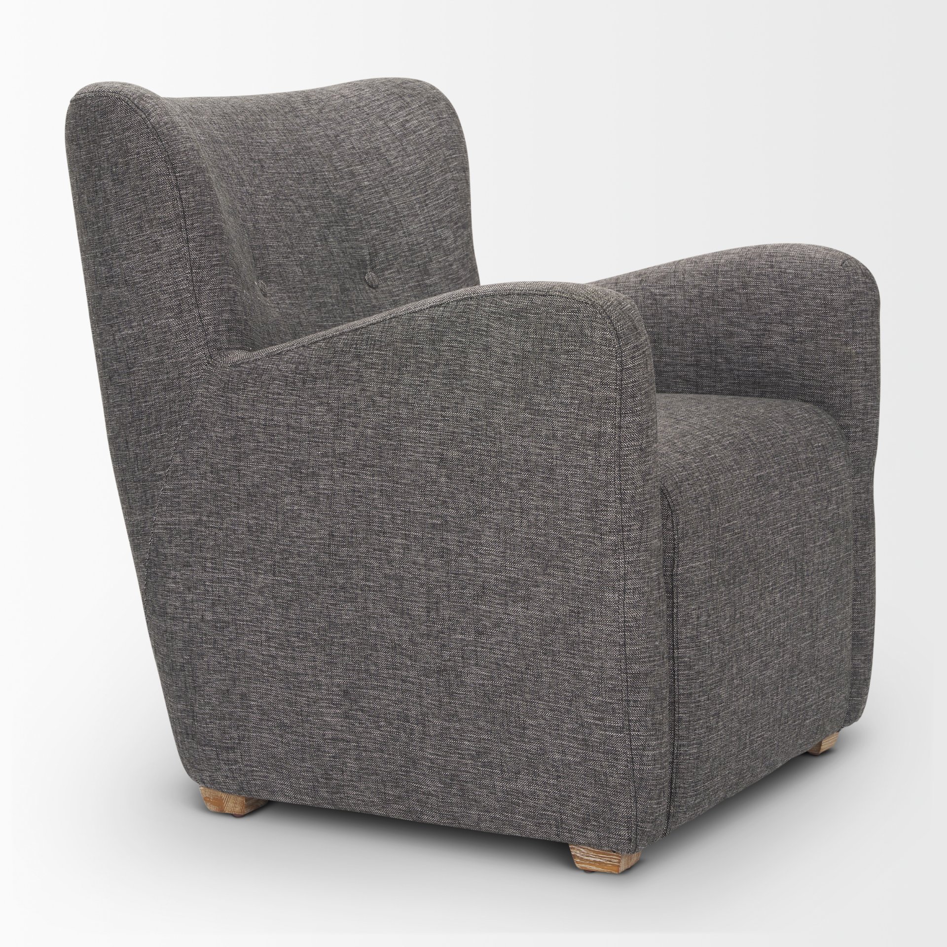 dunstan accent chair upholstered gray twill fabric and medium brown wood feet