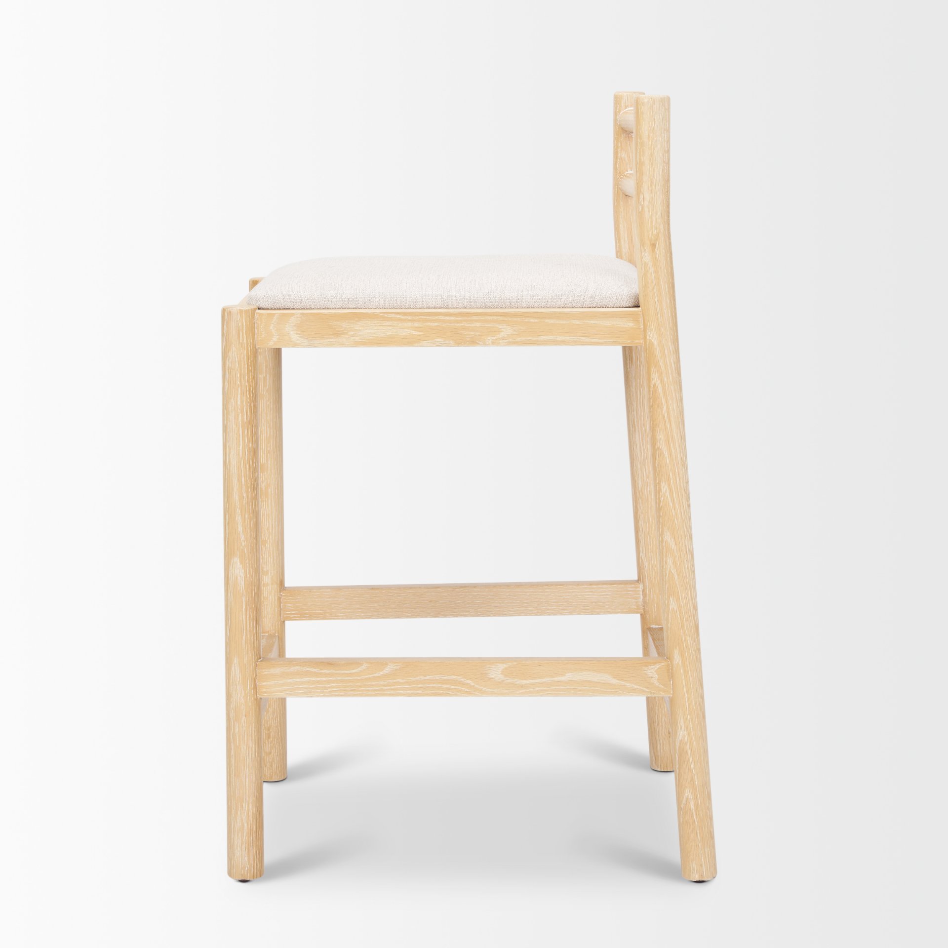sam counter stool w/ light brown wood frame and beige upholstered seat