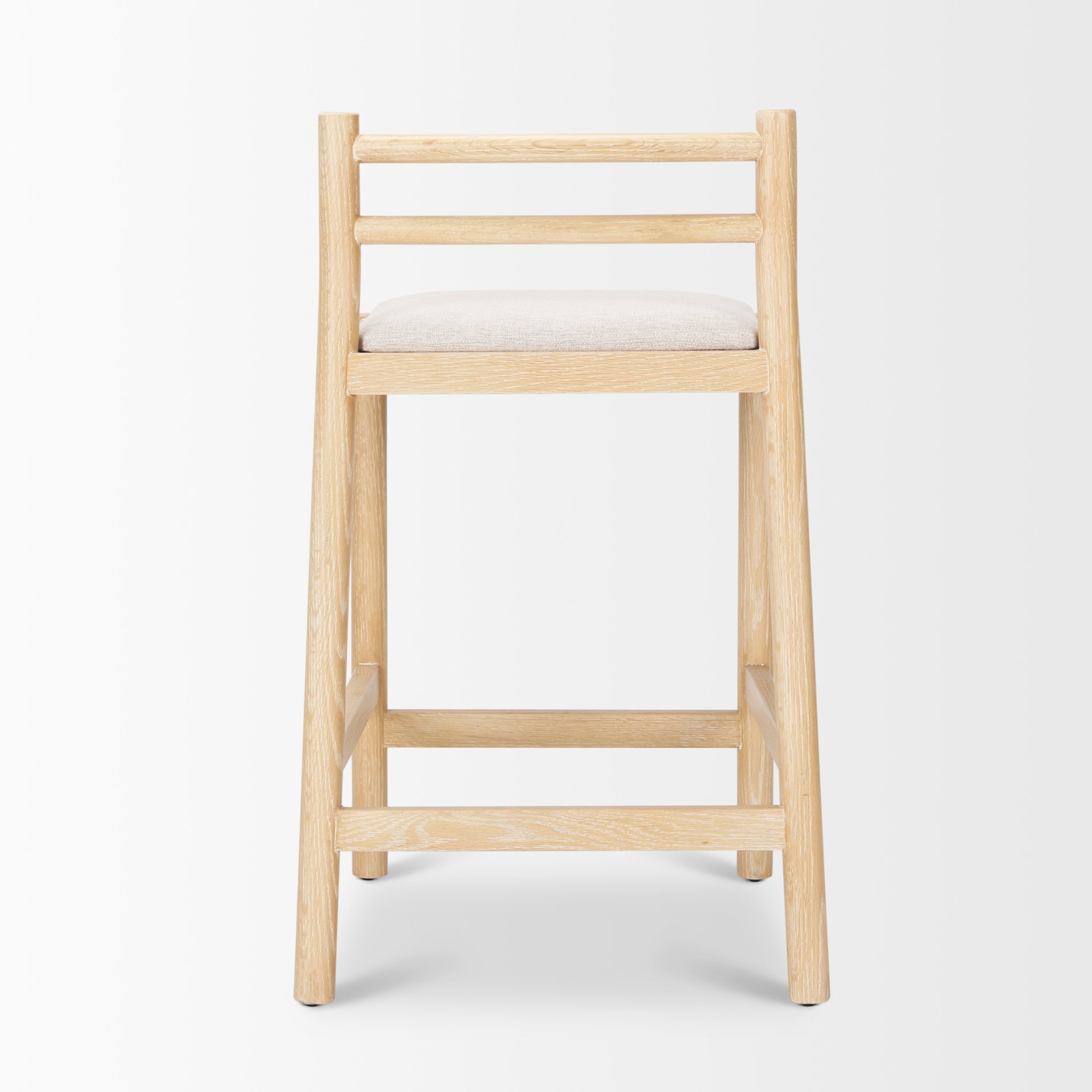 sam counter stool w/ light brown wood frame and beige upholstered seat