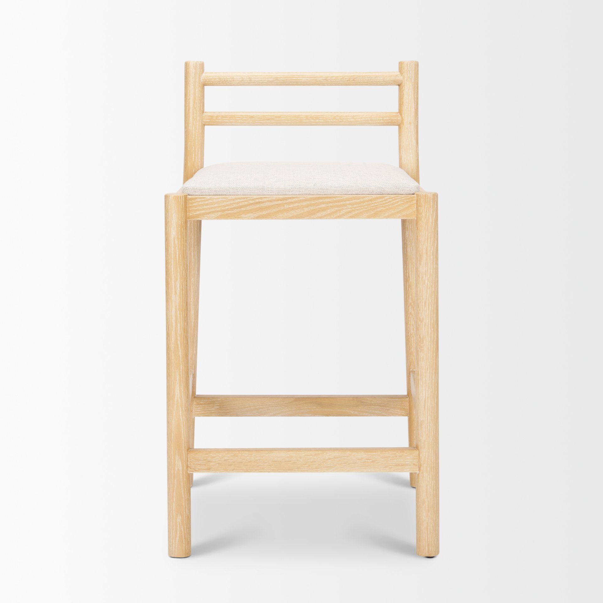 sam counter stool w/ light brown wood frame and beige upholstered seat