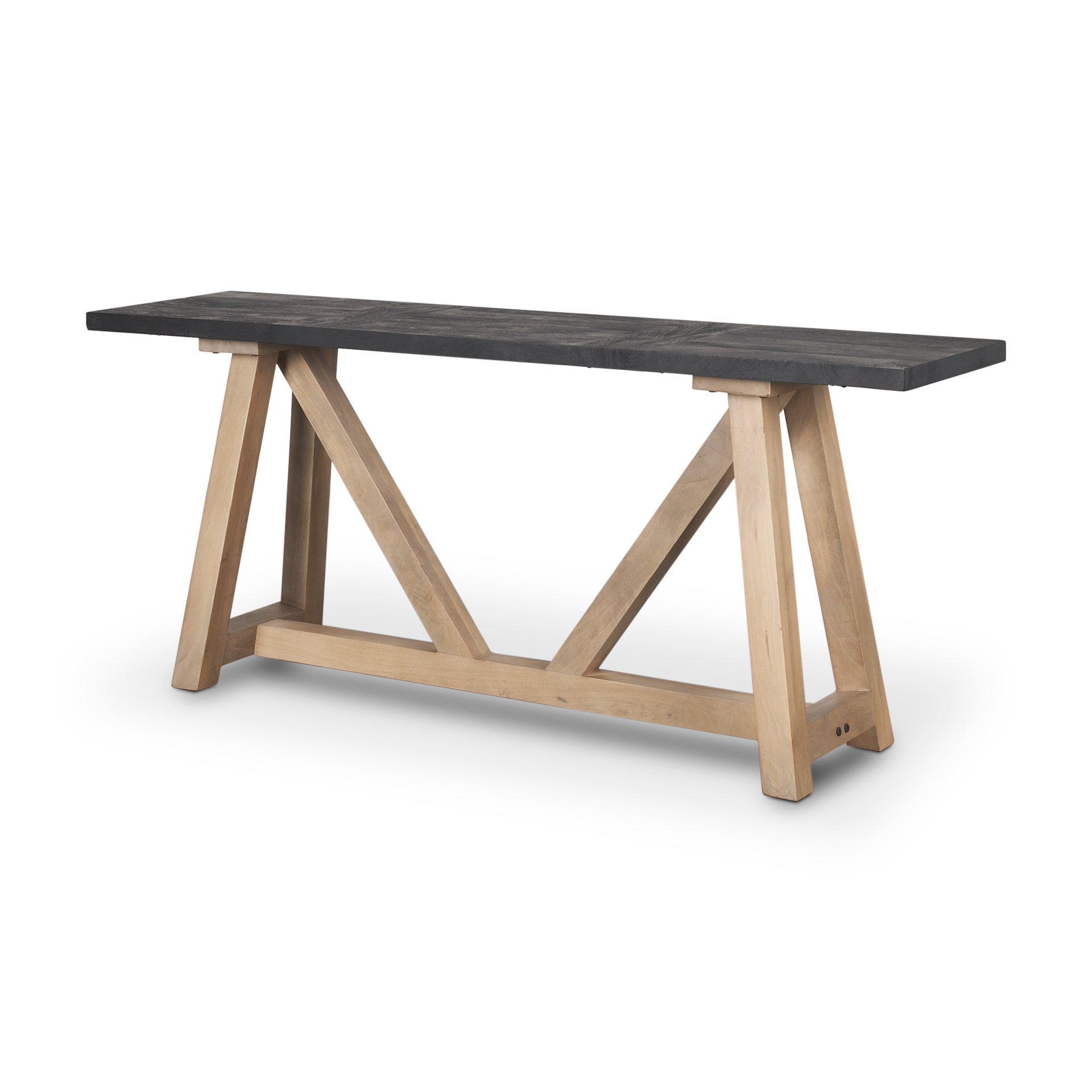rialto two-toned black and brown wood angular leg console table