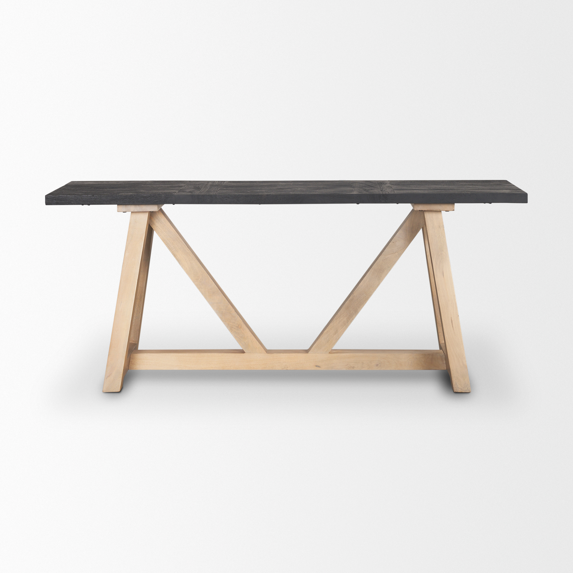 rialto two-toned black and brown wood angular leg console table