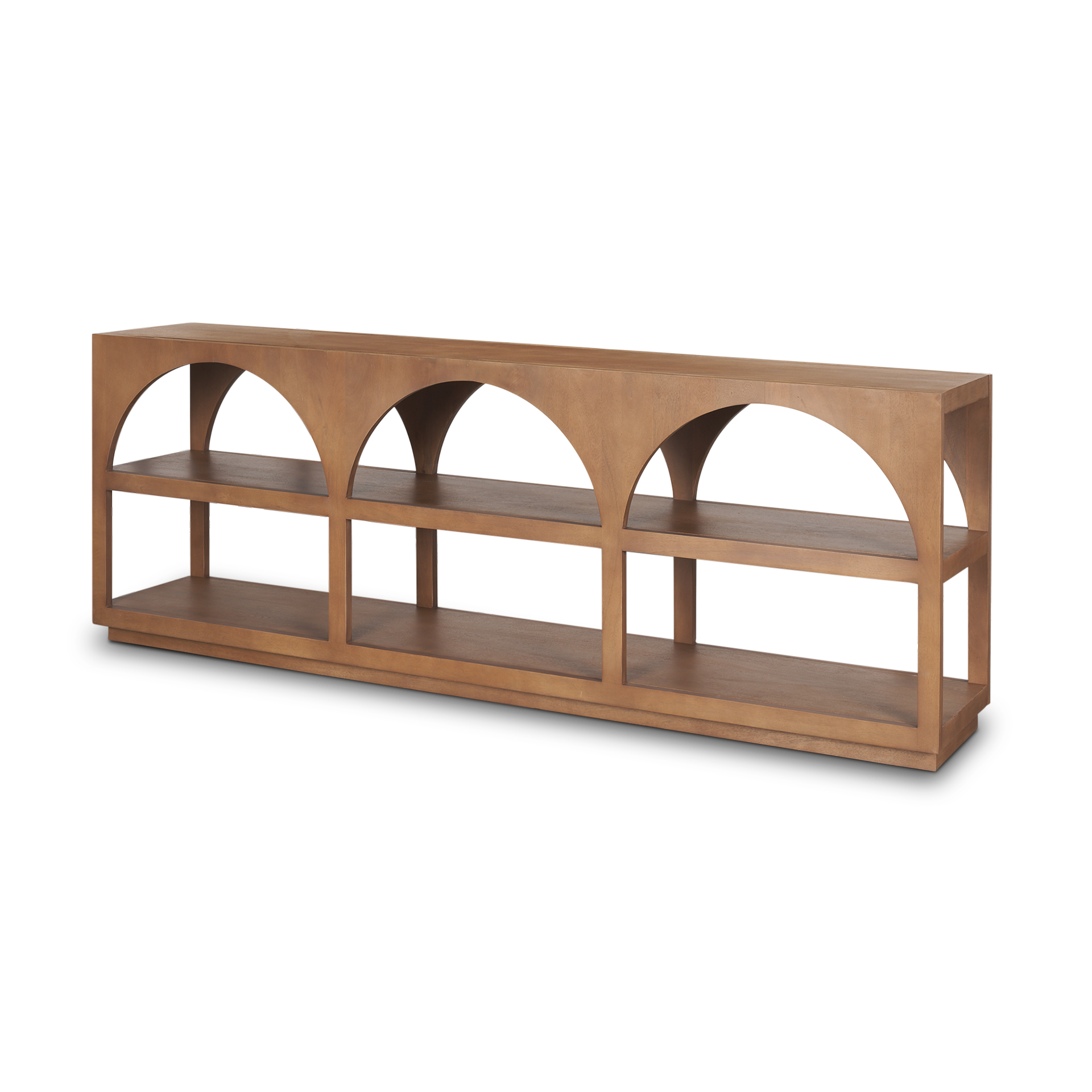 bela large arched console table medium brown wood