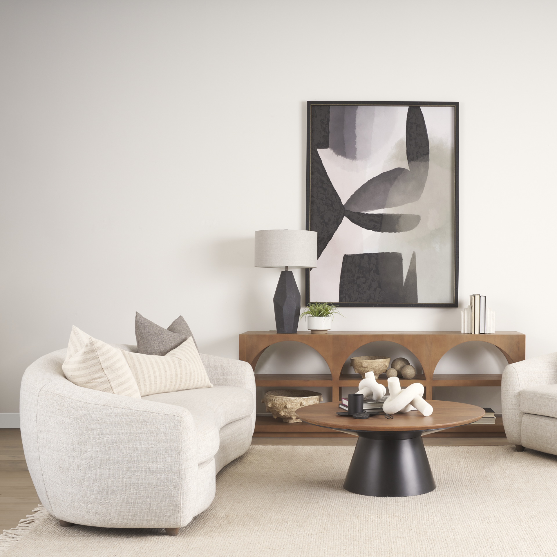 valentina oatmeal upholstered curved sofa