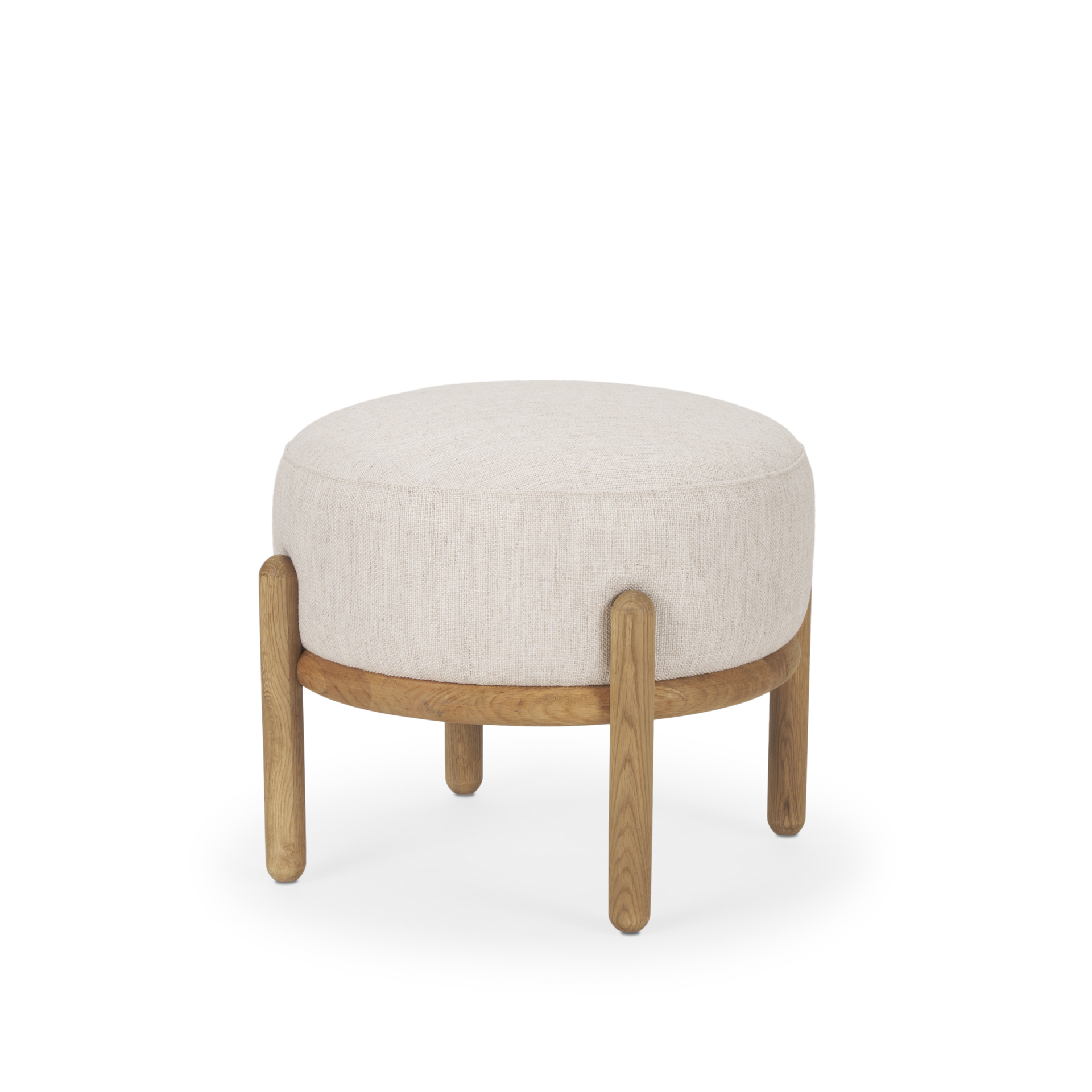 gwynn beige fabric w/ light brown wood pouf