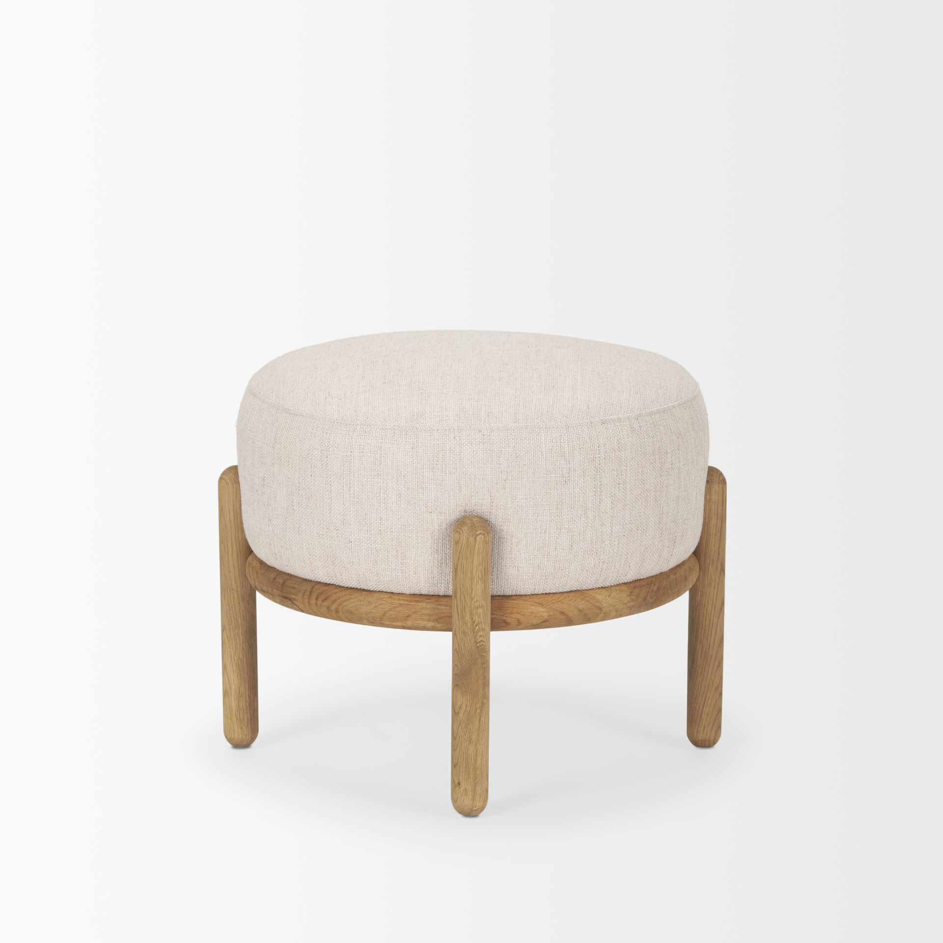 gwynn beige fabric w/ light brown wood pouf