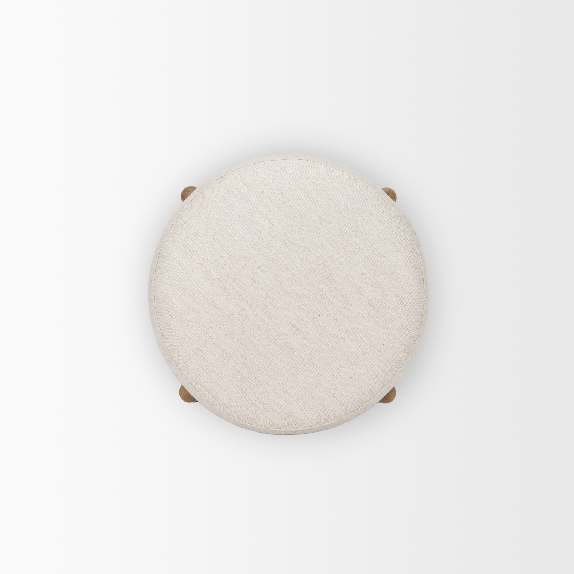 gwynn beige fabric w/ light brown wood pouf