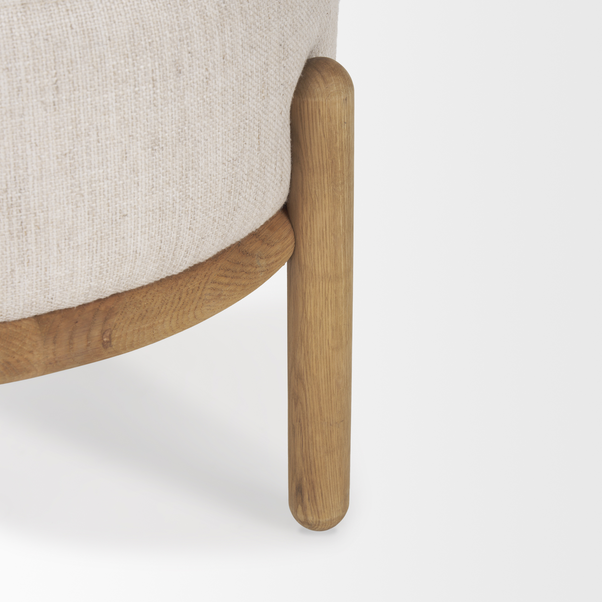 gwynn beige fabric w/ light brown wood pouf