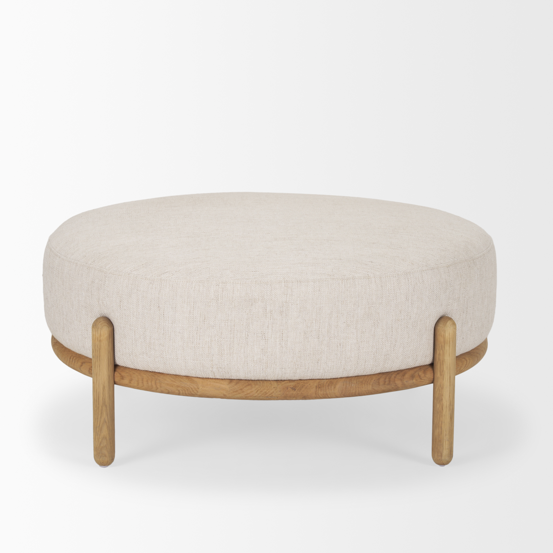 gwynn beige fabric w/ light brown wood ottoman
