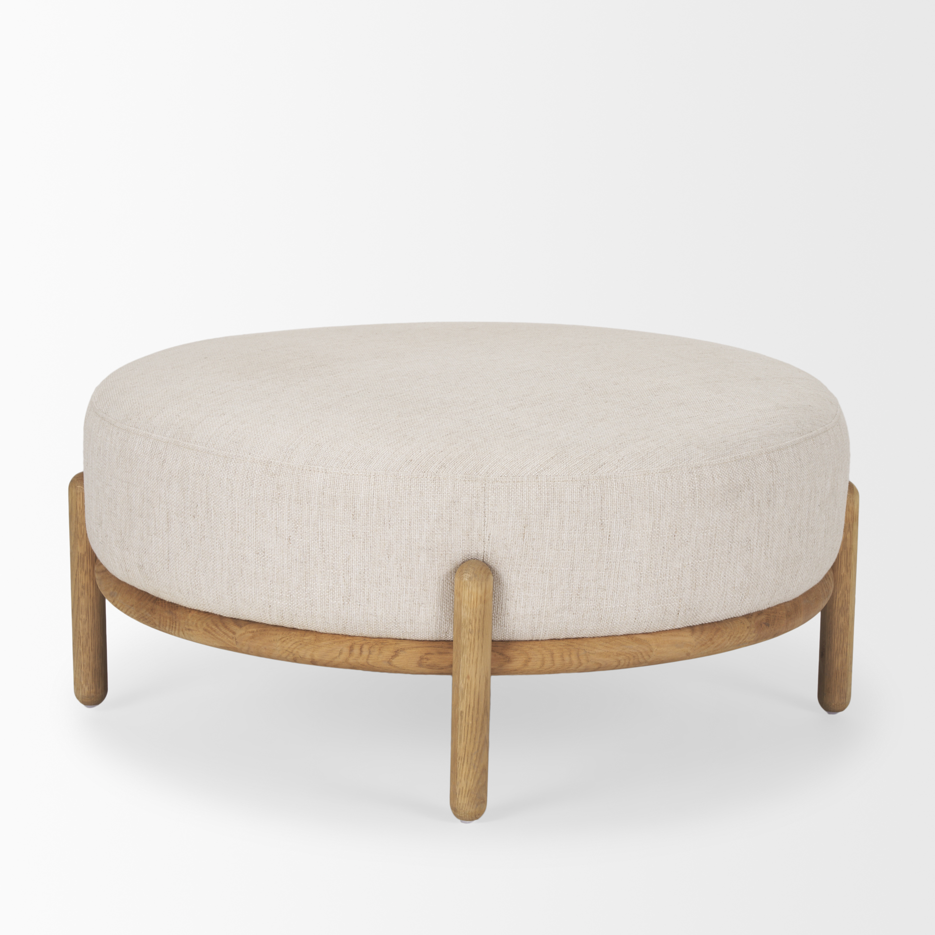 gwynn beige fabric w/ light brown wood ottoman
