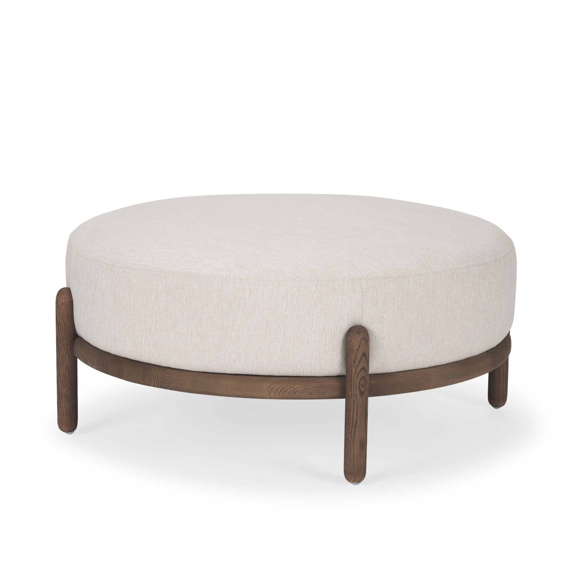 gwynn oatmeal fabric w/ dark brown wood ottoman