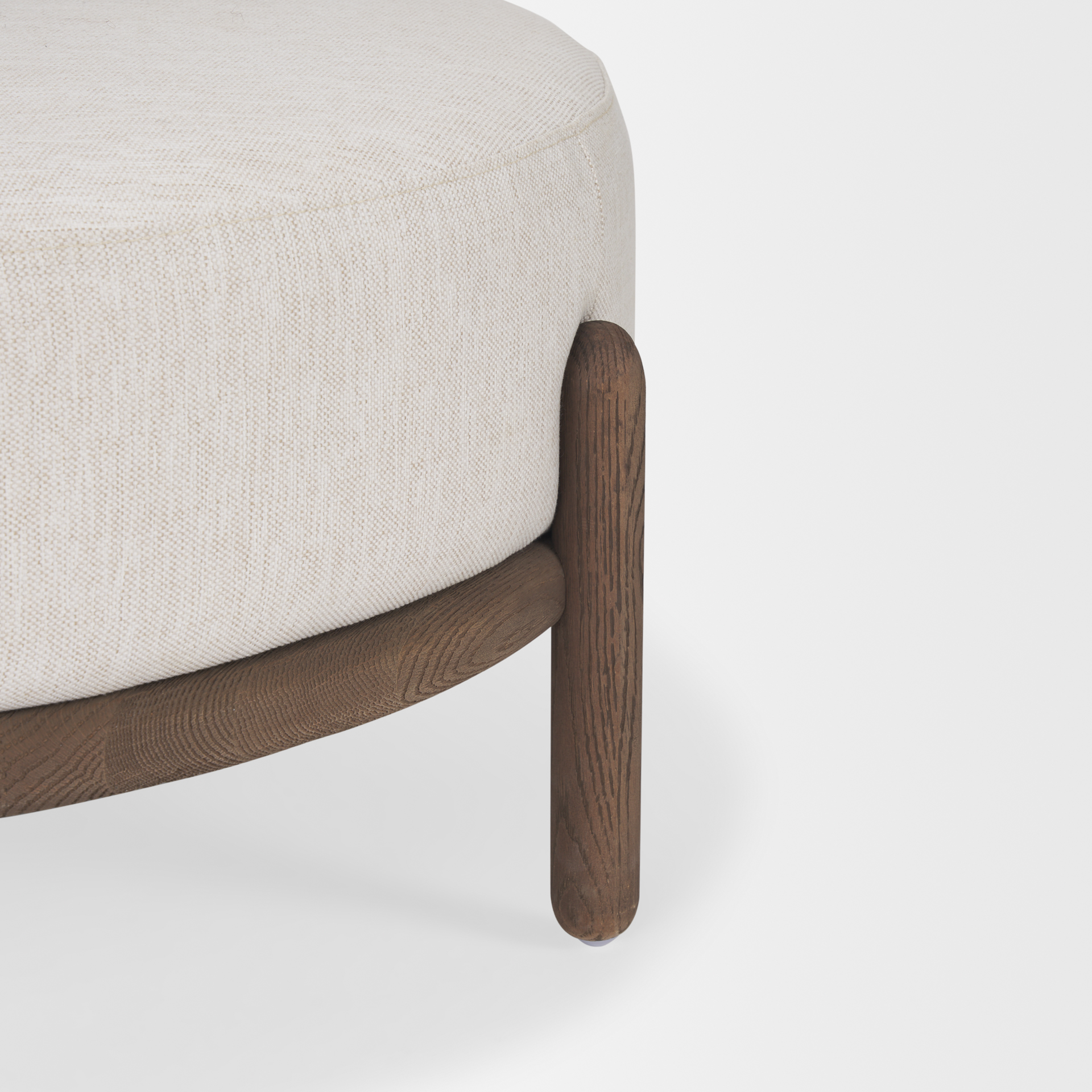 gwynn oatmeal fabric w/ dark brown wood ottoman