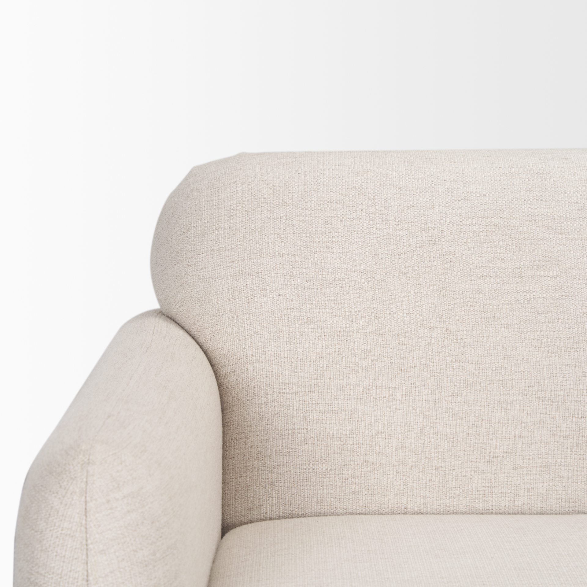 hale sofa w/ medium brown wood and oatmeal fabric