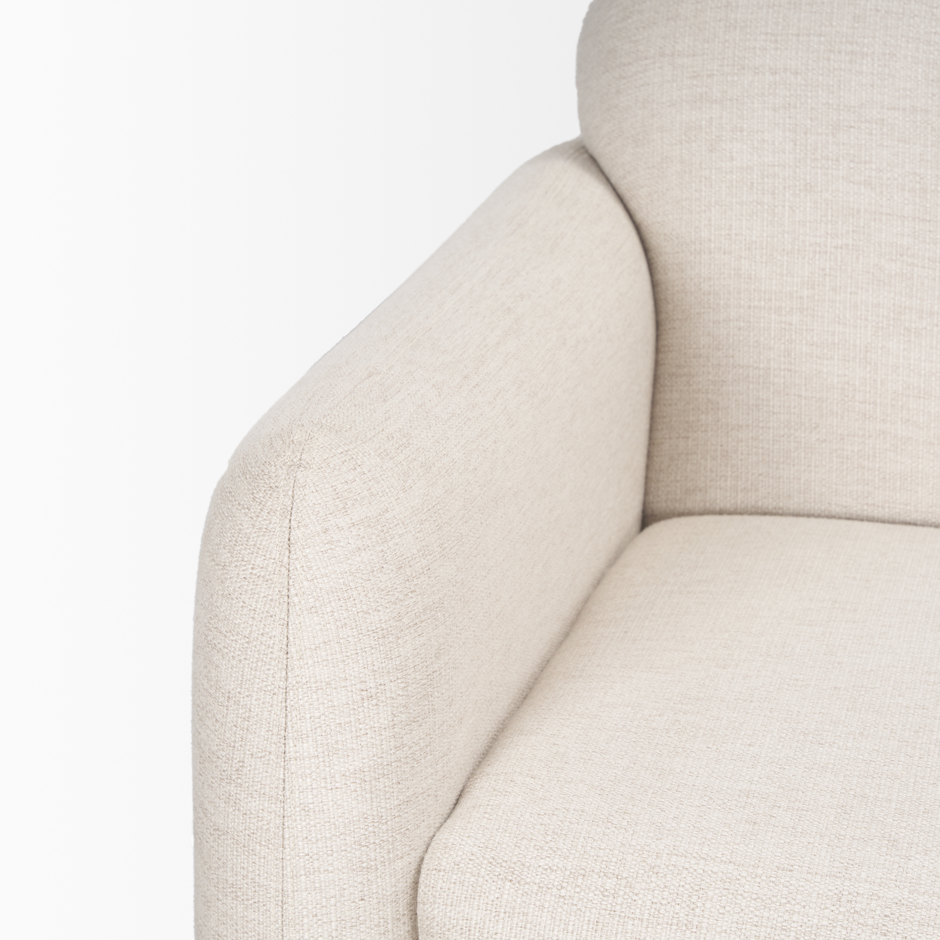 hale sofa w/ medium brown wood and oatmeal fabric